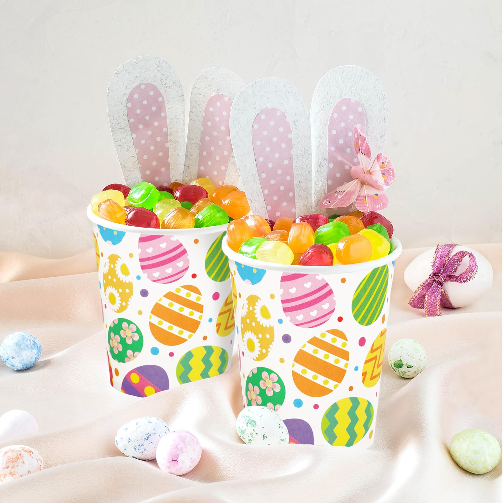 30Pcs Colorful Easter Paper Cups with Egg Design - 9oz Disposable Party Cups for Juice, Coffee, Hot & Cold Drinks - Perfect for Spring Celebrations, Home Parties, and Seasonal Gatherings