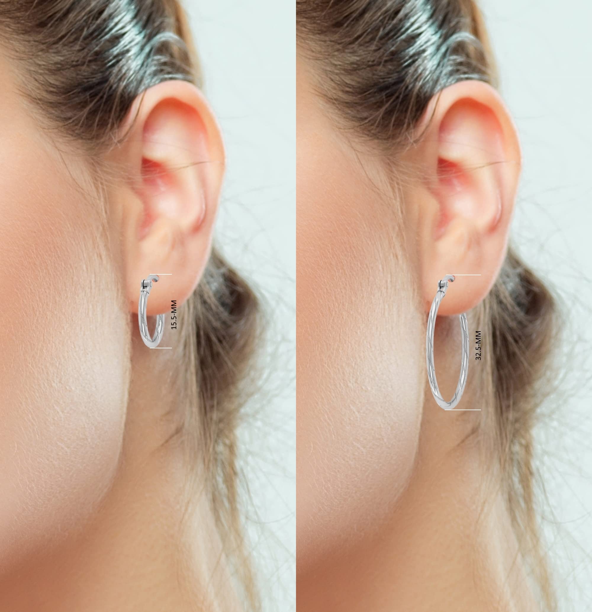 925 Sterling Silver Italian Hoop Earrings Set - 2 Pairs Lightweight Dainty Earrings for Women & Girls | Everyday Wear, Gift Giving, Party & Office Jewelry