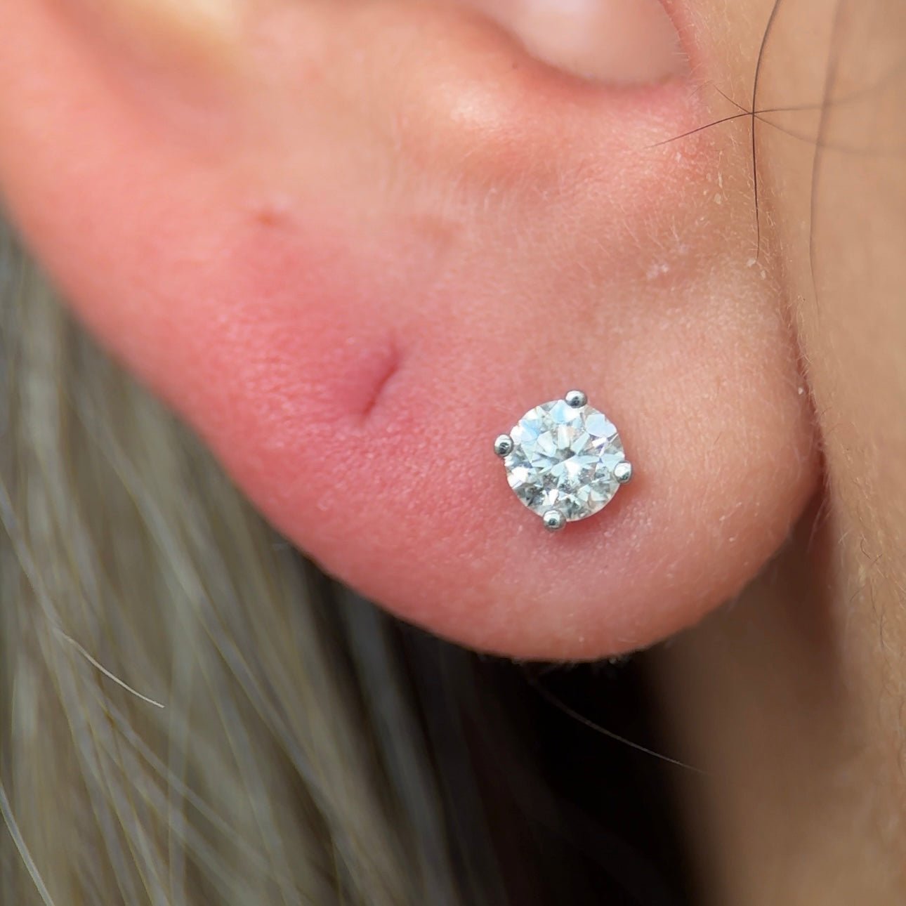 14K White Gold Diamond Threaded Flat Back Stud Earrings for Women - Perfect for Everyday Wear, Parties & Special Occasions
