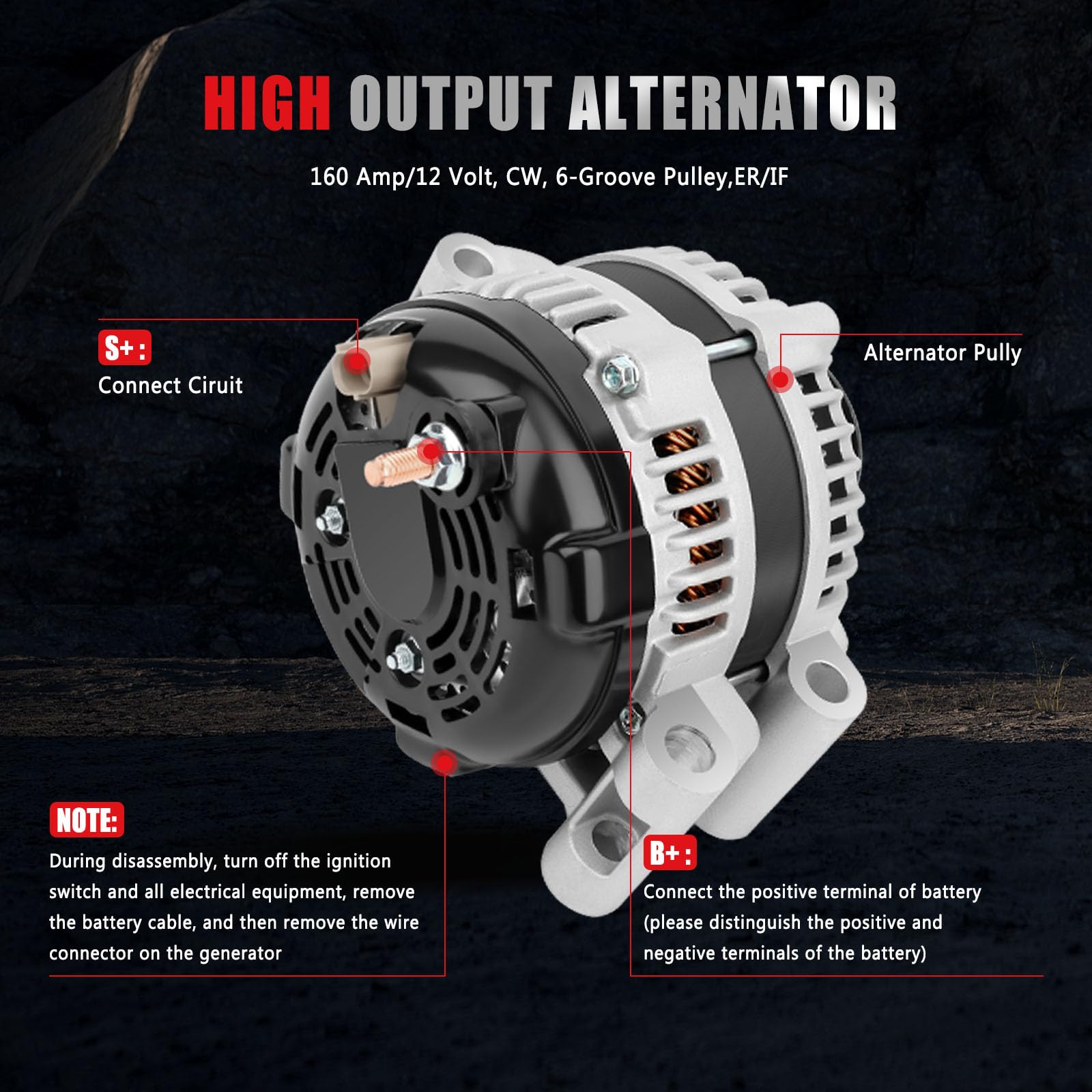 High Output 160Amp 12V Alternator Compatible with Chrysler 300 V8 5.7L 2005-2007 & Dodge Charger V8 5.7L 2006-2007 - Replaces 421000-0264, 421000-0260 - Perfect for Engine Performance & Electrical System Upgrades