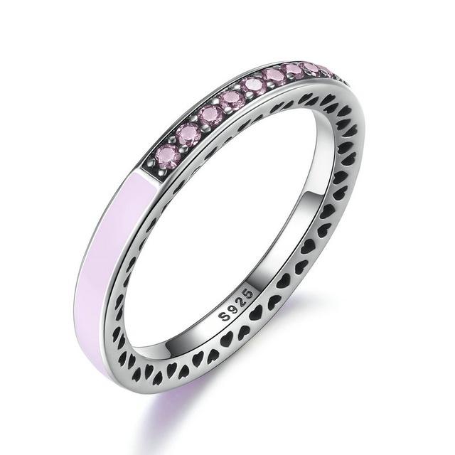 925 Sterling Silver Radiant Hearts Light Enamel Ring - Dainty Stackable Ring for Women, Perfect for Valentine's Day Gifts & Everyday Wear