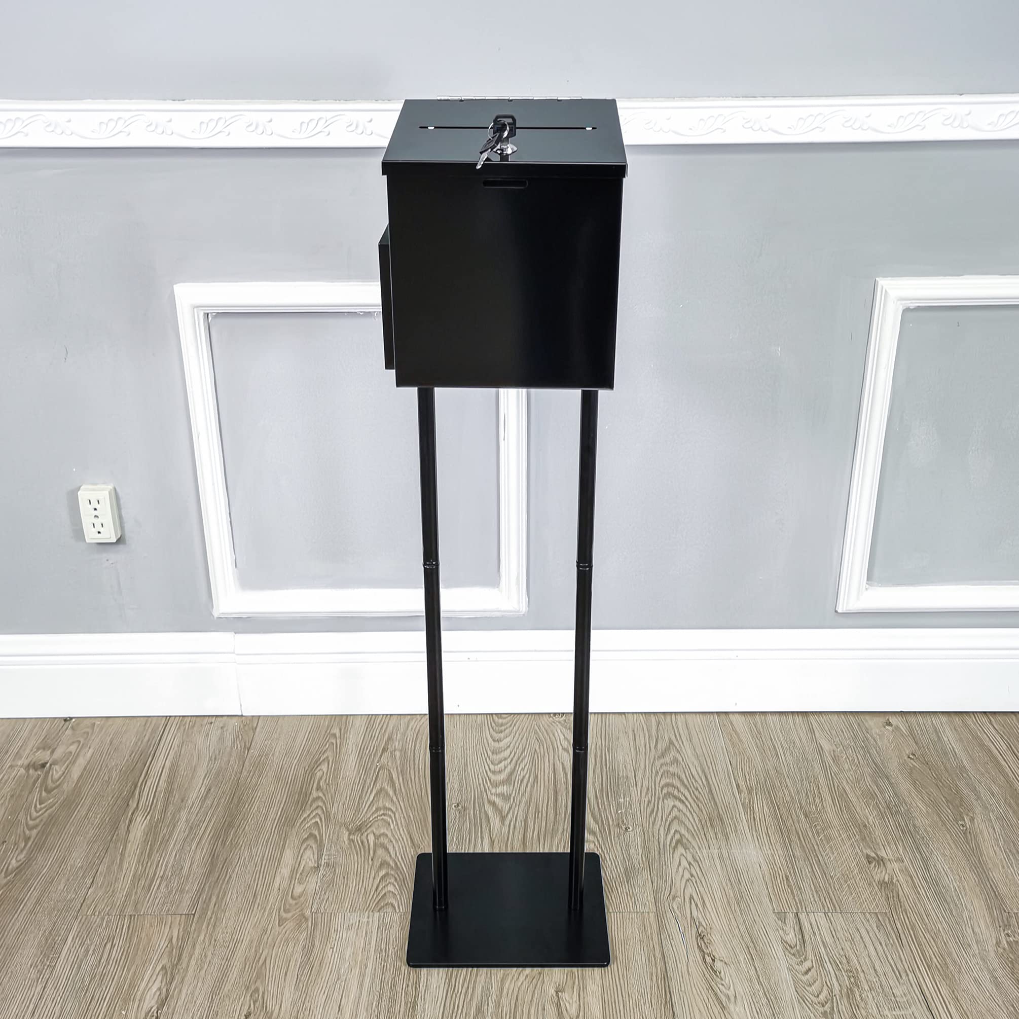 FixtureDisplays® Metal Ballot Box with Stand - Secure Voting, Donation & Suggestion Box (Black) - Ideal for Elections, Fundraisers & Feedback Collection
