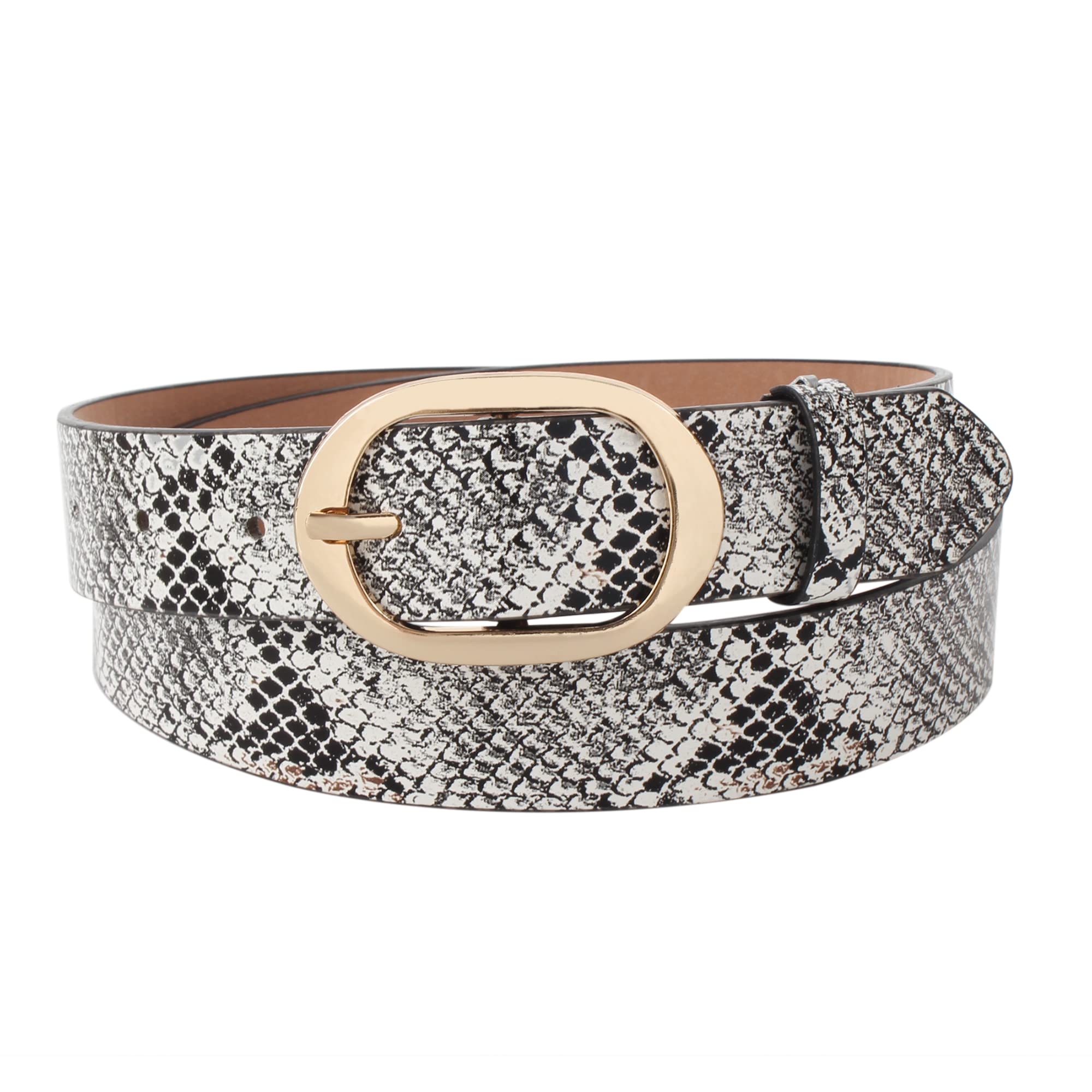 Women's Faux Leather Belt - Snakeskin Print Skinny Waist Belt for Jeans, Pants & Dresses | Stylish Accessory for Casual & Formal Outfits