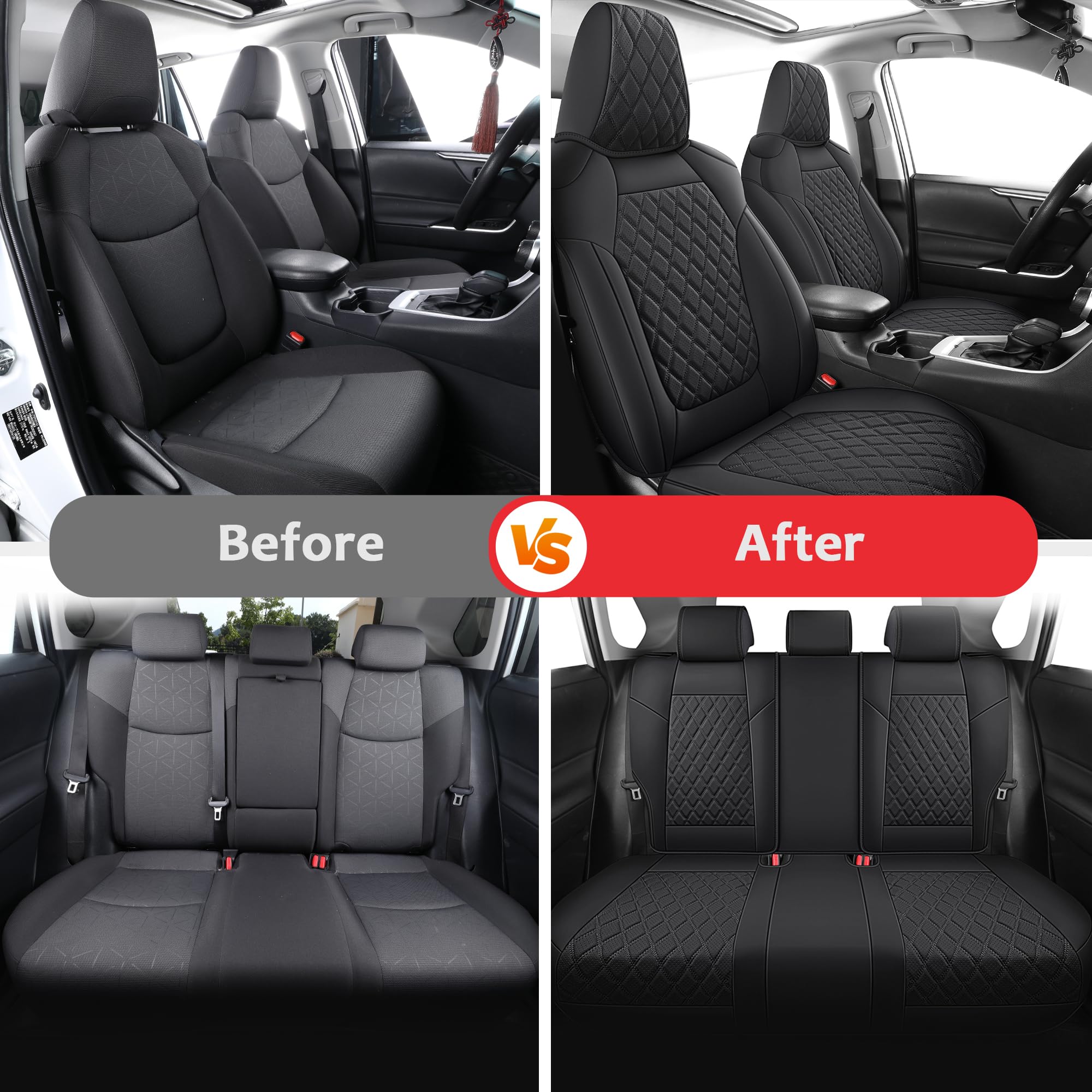 MIROZO Waterproof Faux Leather Car Seat Covers Full Set for 2019-2024 Toyota RAV4 (Non-Hybrid) - Black | Universal Fit, Durable Protection for Daily Commute & Road Trips