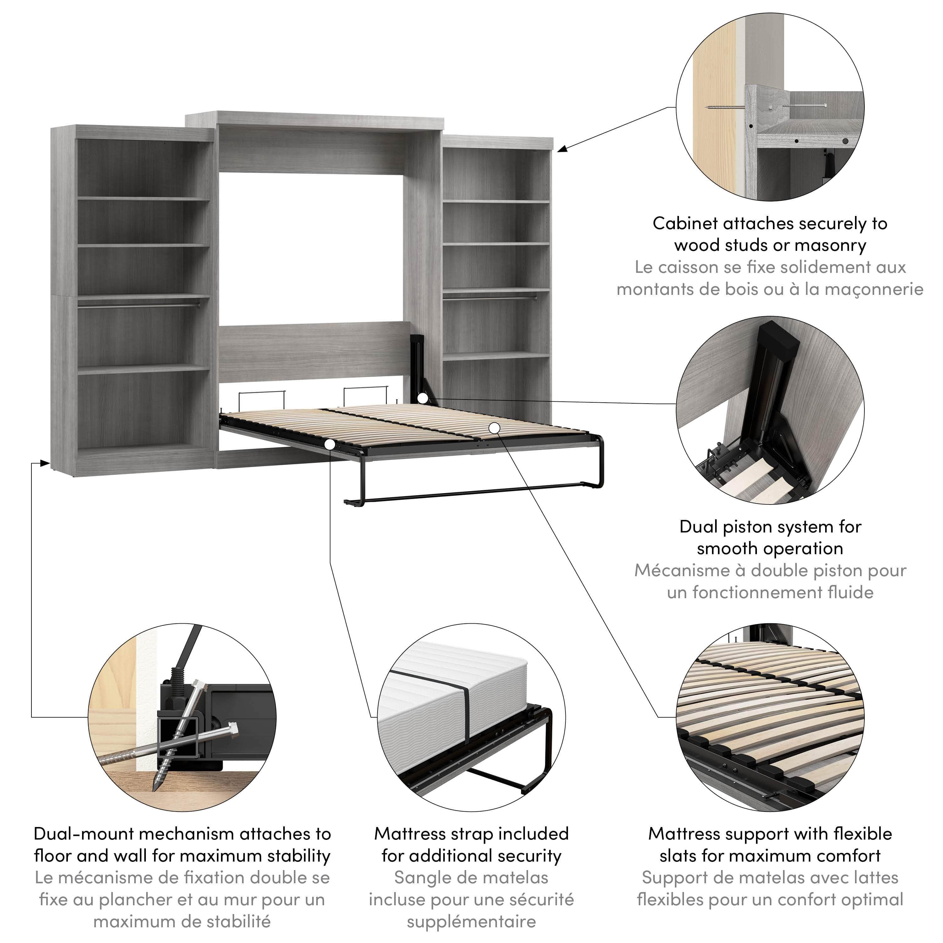 Pur Queen Murphy Wall Bed with 2 Storage Units - 136