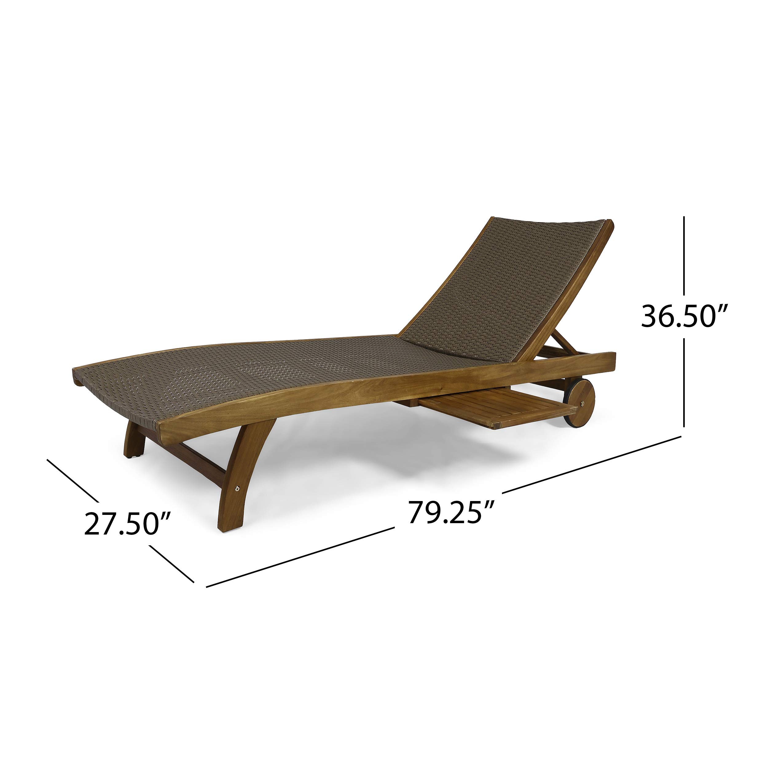 GDFStudio Outdoor Wicker and Wood Chaise Lounge Set of 2 with Pull-Out Tray - Brown Patio Furniture for Poolside, Garden, and Backyard Relaxation