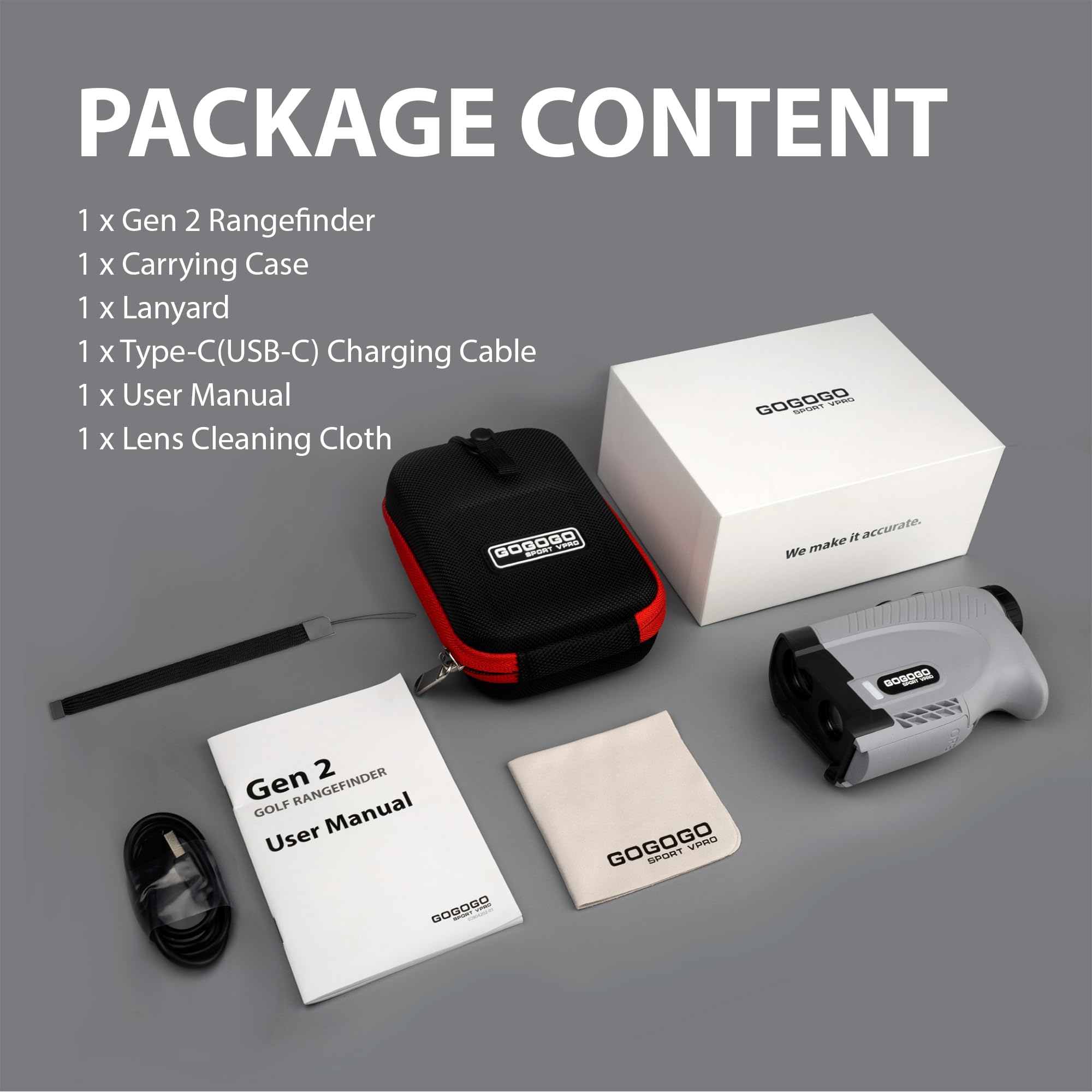 Gogogo Sport Vpro Gen 2 Golf Laser Rangefinder - 1200/2500 Yards Distance Measurement, Ultra-Clear Optics with 99% Light Transmission, OLED Display, Dual Power Options, Flaglock/Slope/Magnetic - Perfect for Golf Tournaments, Practice & Outdoor Sports