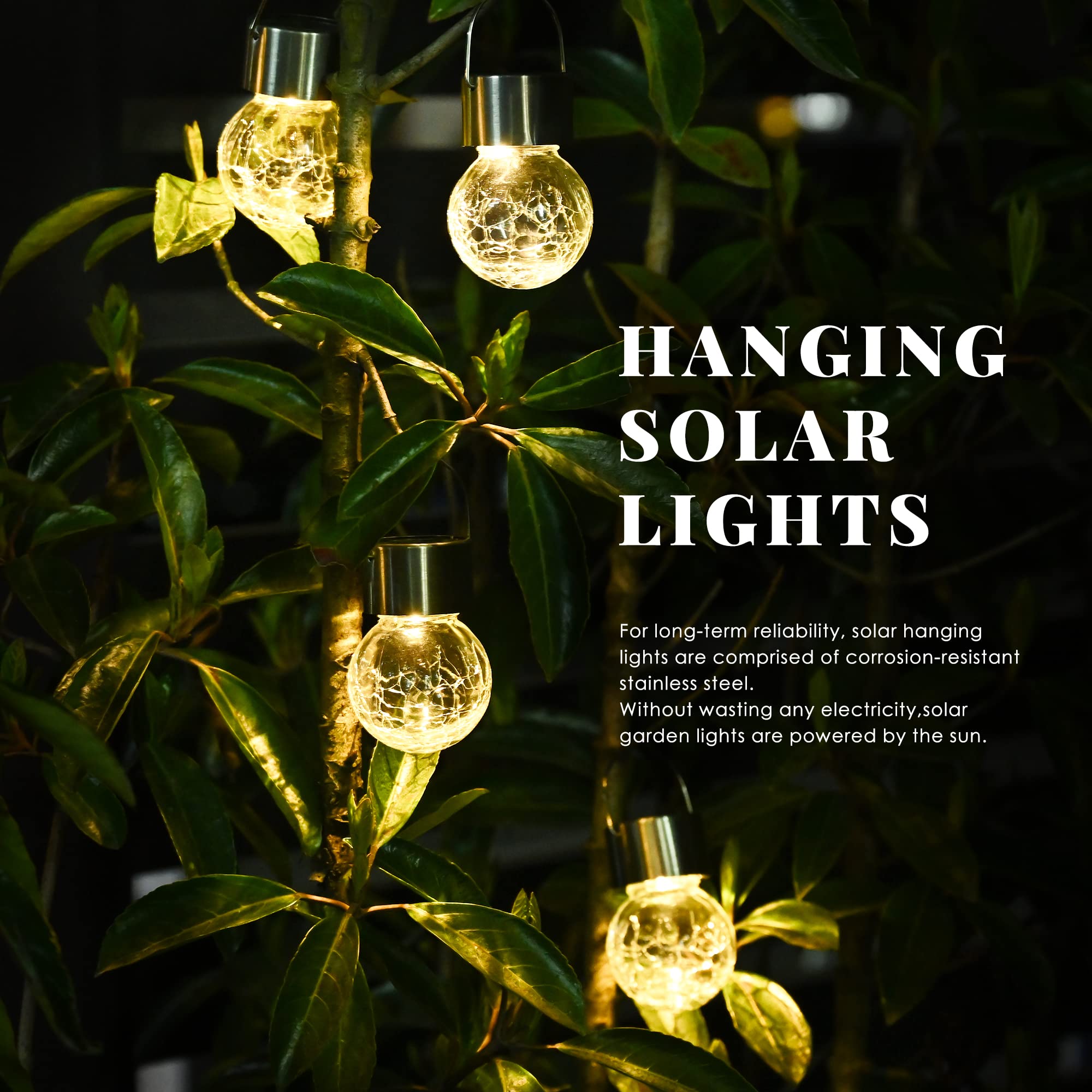 SOLPEX 12 Pack Outdoor Hanging Solar Lights - Waterproof Solar Powered Globe Lights for Garden, Yard, Patio, Lawn & Flower Bed Decoration (Warm White) | Perfect for Evening Ambiance, Pathway Lighting & Outdoor Parties