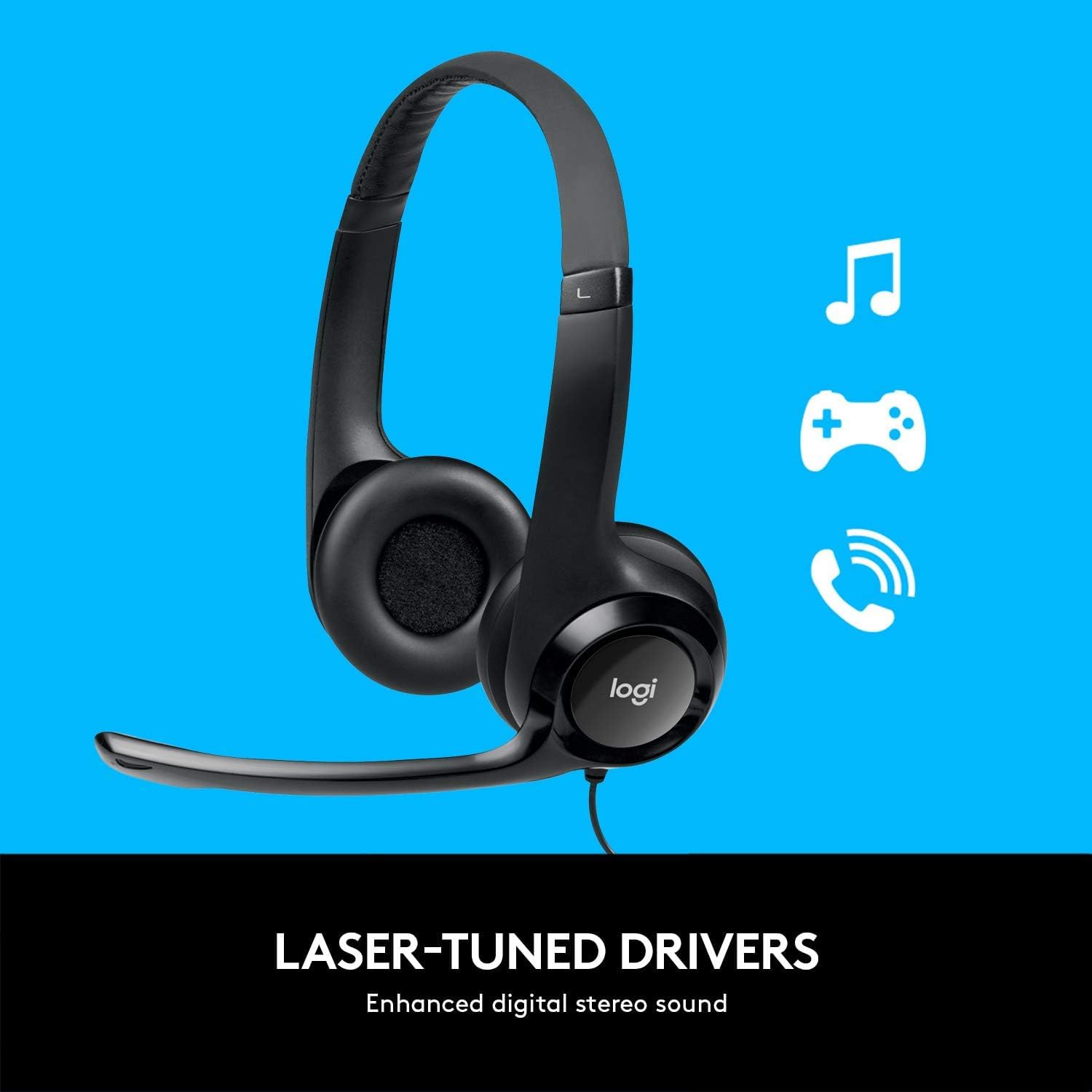 Logitech H390 USB Wired Headset with Noise Cancelling Microphone for PC & Laptop - Stereo Sound, In-Line Volume Control, Comfortable Ear Cushions (Black, Bulk Packaging) - Perfect for Office Work, Online Meetings & Gaming