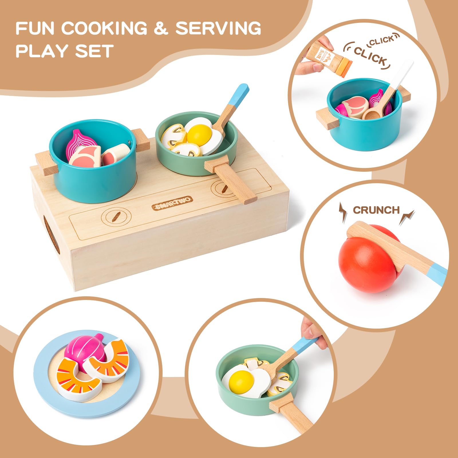 **27-Piece Wooden Pretend Play Cooking Set for Kids - Kitchen Accessories with Dishes, Pots, Pans & Utensils - Educational Toy Gift for Toddlers Ages 3-5 (Boys & Girls) - Perfect for Role-Playing & Early Learning**