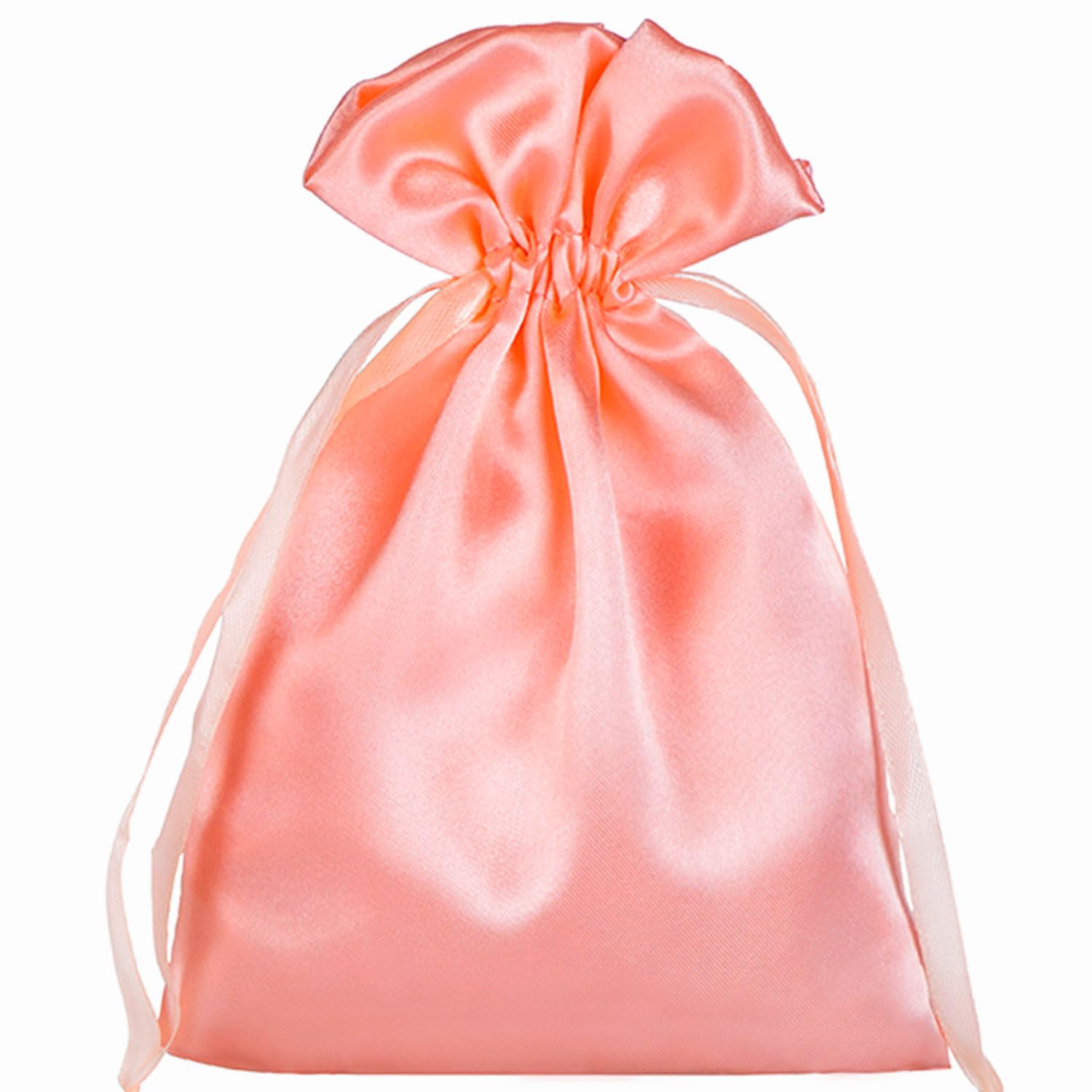 50 Pack 5x7 Coral Pink Satin Drawstring Gift Bags - Premium Jewelry Pouches, Wedding Favors, Baby Shower & Party Favor Bags - Perfect for Bridesmaid Gifts, Birthday Party Favors and Special Occasions