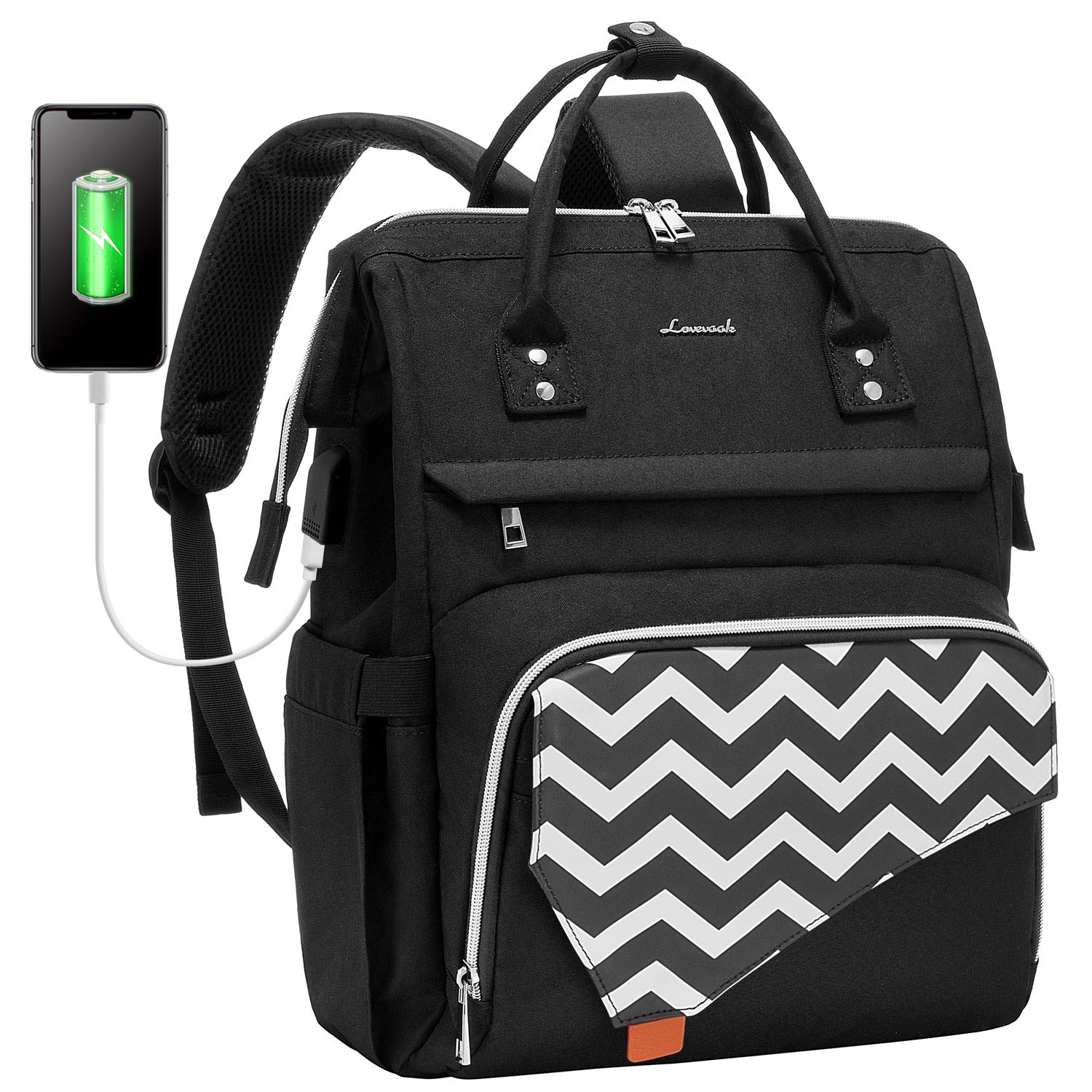 LOVEVOOK 15.6 Inch Laptop Backpack for Women - Waterproof Travel Backpack with USB Charging Port, Work School Computer Bag for Teacher Nurse, College Bookbag (Upgraded Version) - Perfect for Commuting, Business Trips & Campus Life, Black