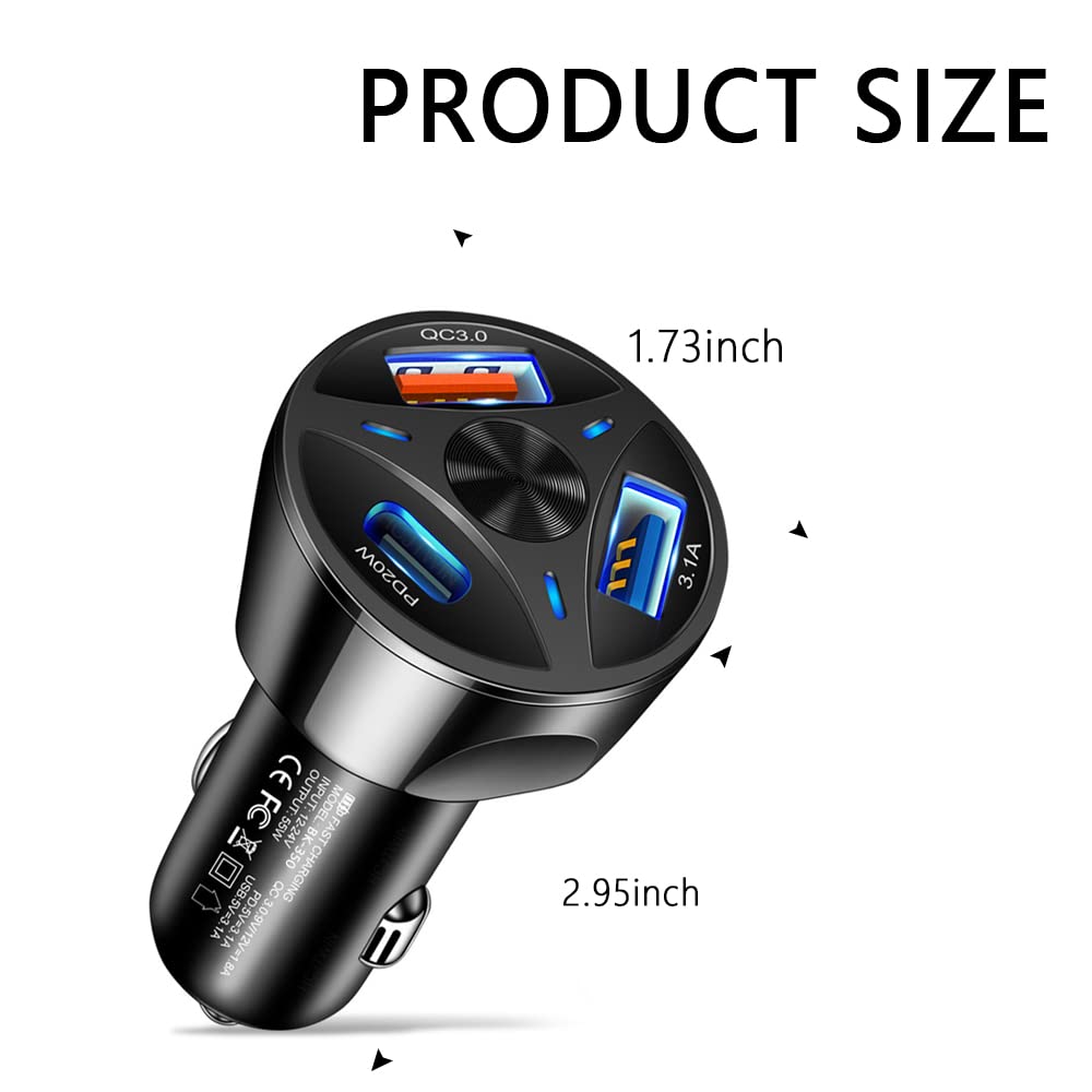 Fast Charging 3-Port USB Car Charger with PD20W & QC3.0 - Compatible with iPhone 14 Pro Max/13, MacBook Pro, iPad Pro, Galaxy S22/S21 & Nintendo Switch - Perfect for Road Trips & Multi-Device Charging