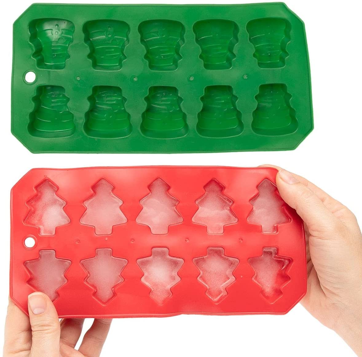 Festive Holiday Ice Cube Trays & Christmas Candy Molds 2-Pack - Santa & Snowman Shaped Silicone Molds for DIY Treats, Cocktails & Party Decorations (Christmas Tree & Snowman Designs) - Perfect for Holiday Baking, Gift Making & Seasonal Celebrations
