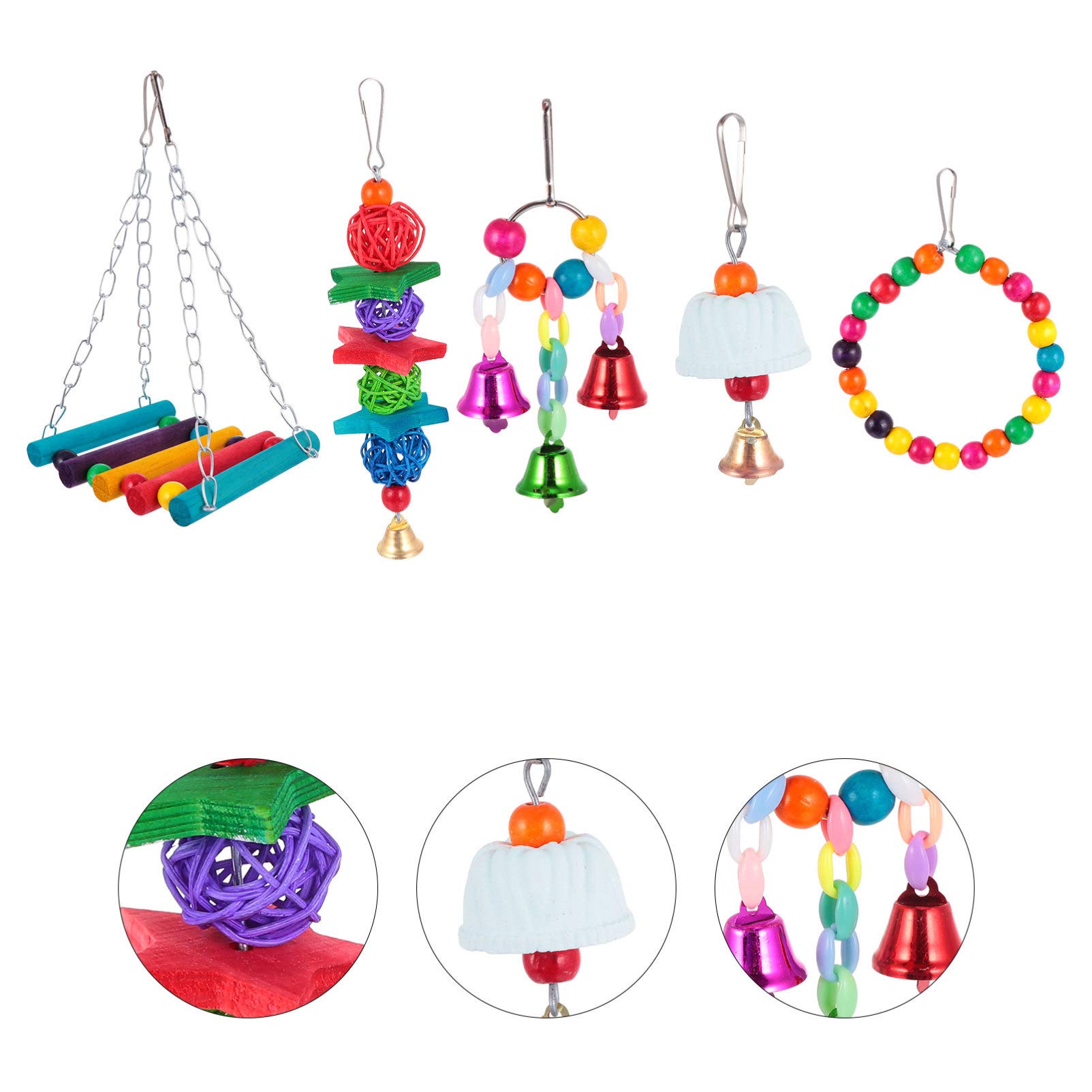 Balacoo 5pcs Natural Wooden Parrot Chew Toys - Hanging Swing & Bird Cage Accessories for Small & Medium Birds | Perfect for Playtime, Exercise & Beak Conditioning