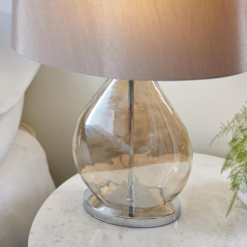 Endon Kew Gold Finish Glass & Mink Faux Silk Table Lamp - Elegant Home Decor for Living Room, Bedroom, or Office Lighting