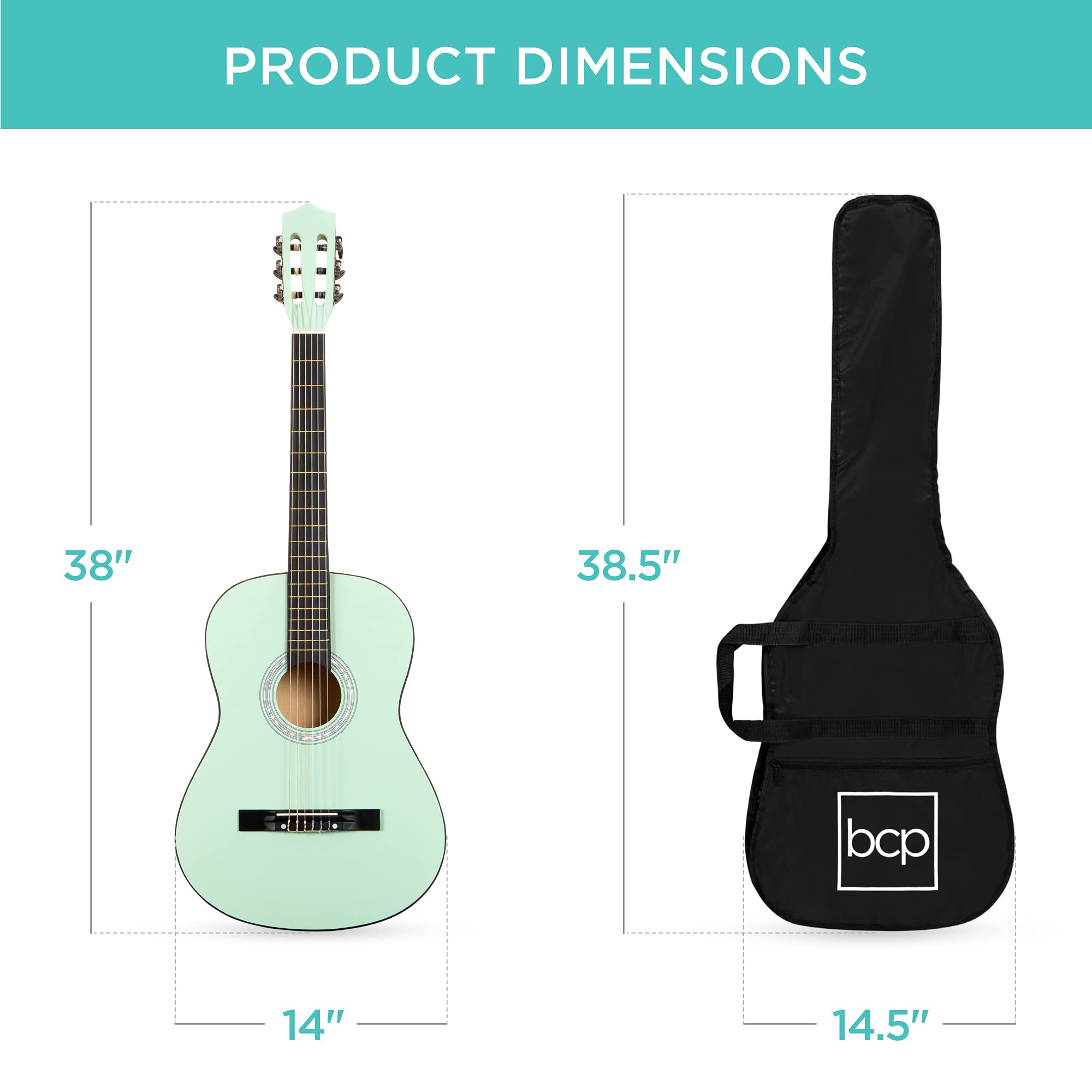 Best Choice Products 38-Inch All Wood Acoustic Guitar Starter Kit for Beginners with Gig Bag, 6 Picks, Nylon Strings & Strap w/Pick Holder - SoCal Green | Perfect for Learning, Practice & Live Performances