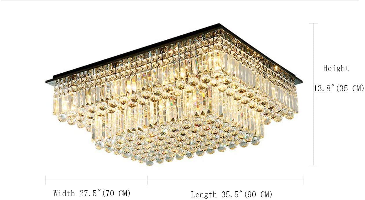 Siljoy Modern Luxury Gold K9 Crystal Chandelier - 2-Tier Rectangular Raindrop Design for High Ceilings (35.4