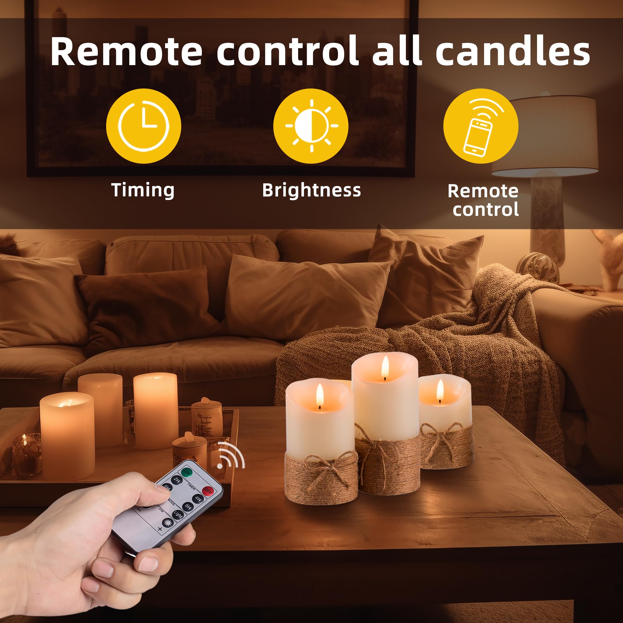 Premium Flameless LED Candles Set - 3 Real Wax Battery Operated Pillar Candles (4
