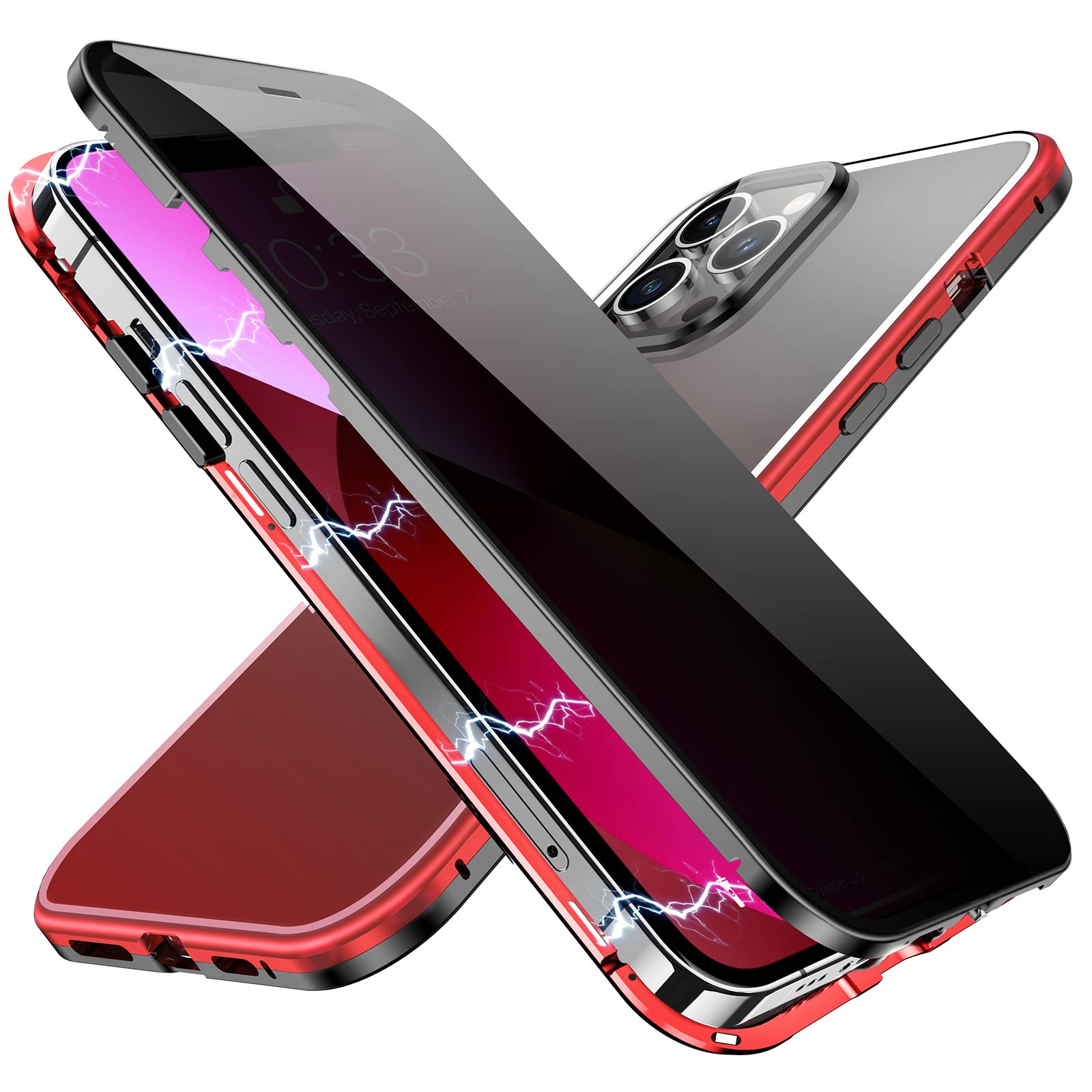 Premium Magnetic Privacy Case for iPhone 13 Pro Max - Anti-Spy Screen Protector & Full-Body Protection with Strong Double-Sided Magnet (Red) | Perfect for Office, Travel & Secure Mobile Banking