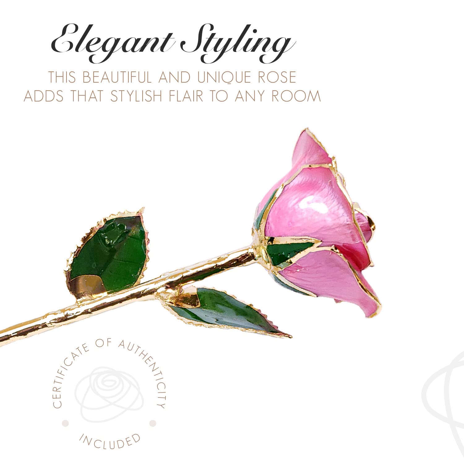 24K Gold Dipped Pink Rose - Forever Bloomed Preserved Flower with Certificate of Authenticity | Romantic Gift for Women, Anniversary, Valentine's Day & Home Decor