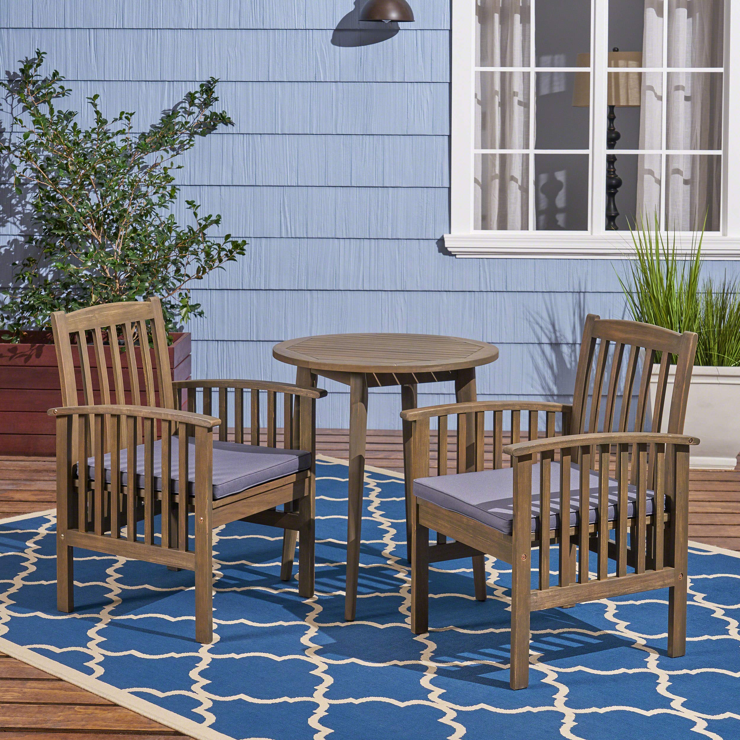 2-Person Outdoor Bistro Set with 28-Inch Round Table & Cushions - Gray Patio Dining Furniture for Garden, Balcony, or Backyard Relaxation