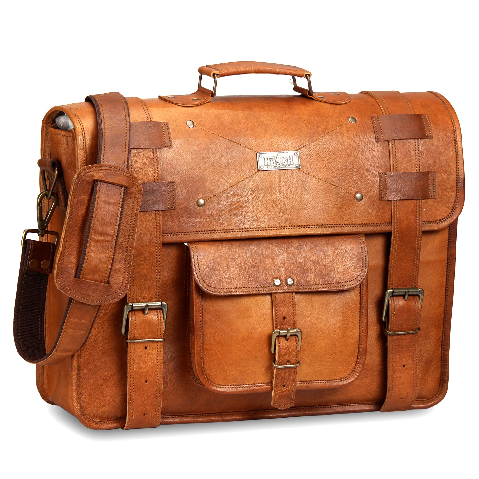 Premium Genuine Leather Laptop Briefcase for Men - Business & Travel Messenger Bag Fits 17 Inch Laptops - Perfect for Office, Commuting & Business Trips