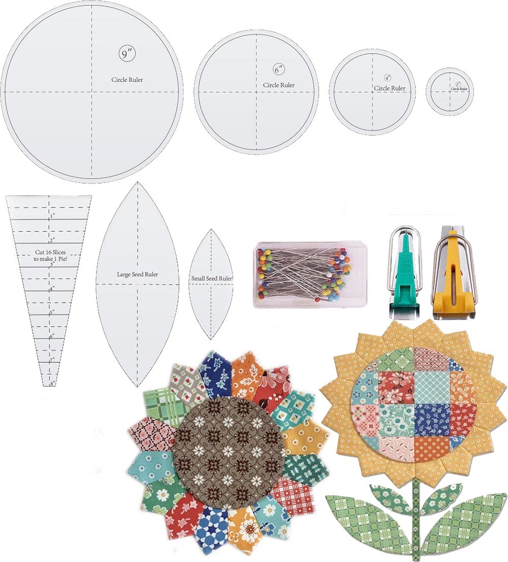 Sunflower Quilt Template Set with Hemming Tool - Easy DIY Sunflower Quilting Ruler Kit for Precise Cutting - Perfect for Home Decor, Baby Blankets, and Handmade Quilt Projects