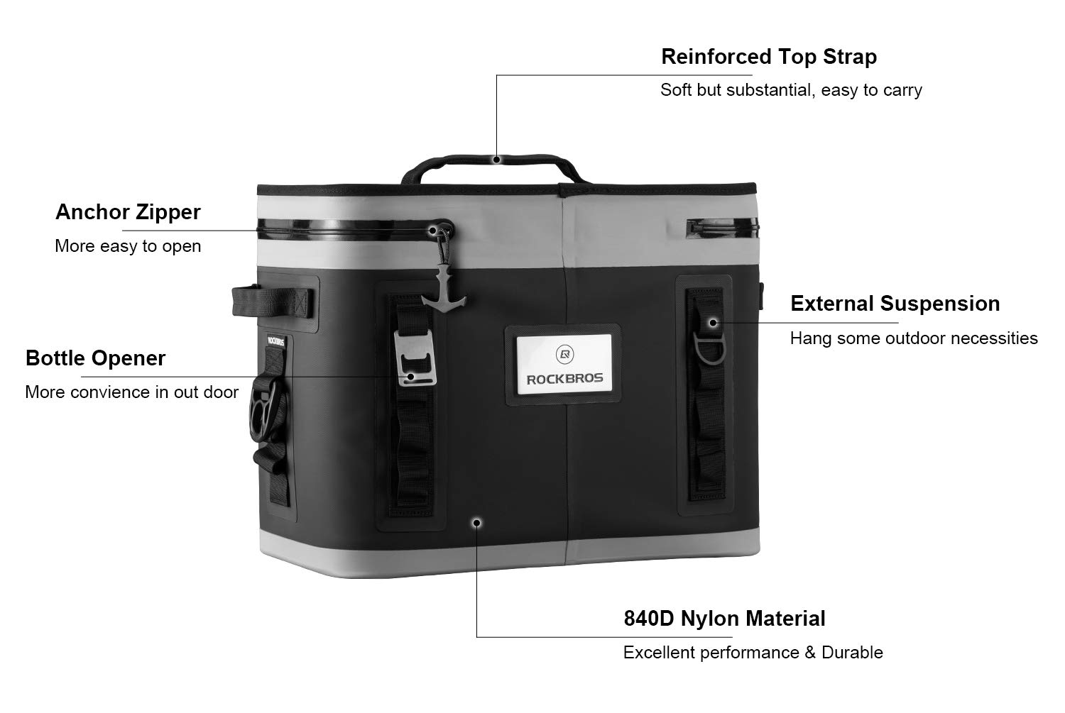 Rock BROS 30 Can Insulated Soft Cooler Bag - Leak Proof, Waterproof & Durable for Camping, Fishing, Beach, Golf & Picnics | Perfect for Outdoor Adventures, Tailgating & Road Trips