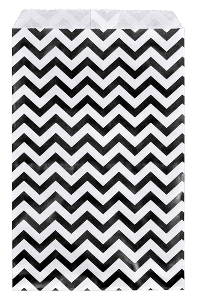 200 Pack 4x6 Inch Black Chevron Paper Gift Bags - Bulk Small Shopping Bags for Retail, Party Favors, Wedding Favors & Boutique Packaging