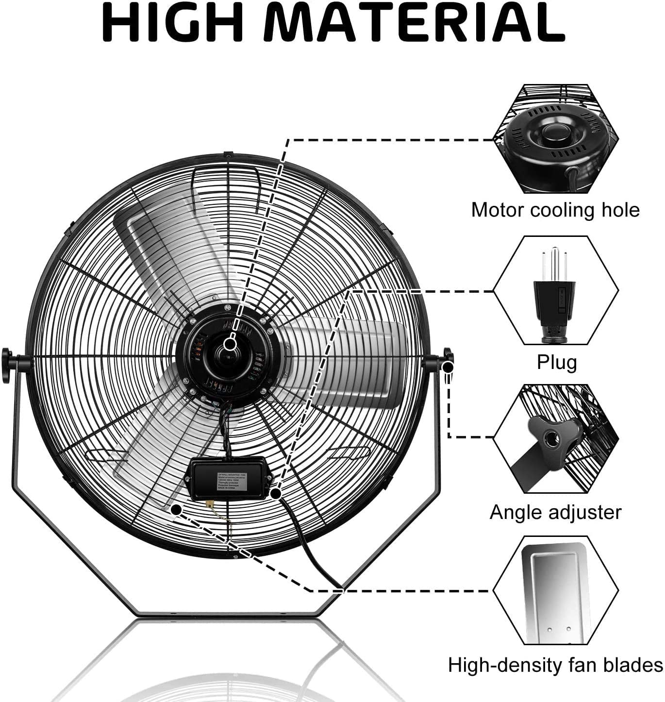 Simple Deluxe 24 Inch Industrial Wall Mount Fan - 3 Speed High Velocity Metal Fan for Warehouse, Greenhouse, Workshop, Factory, Basement & Patio Ventilation - Heavy Duty Commercial Fan for Cooling & Air Circulation - Black