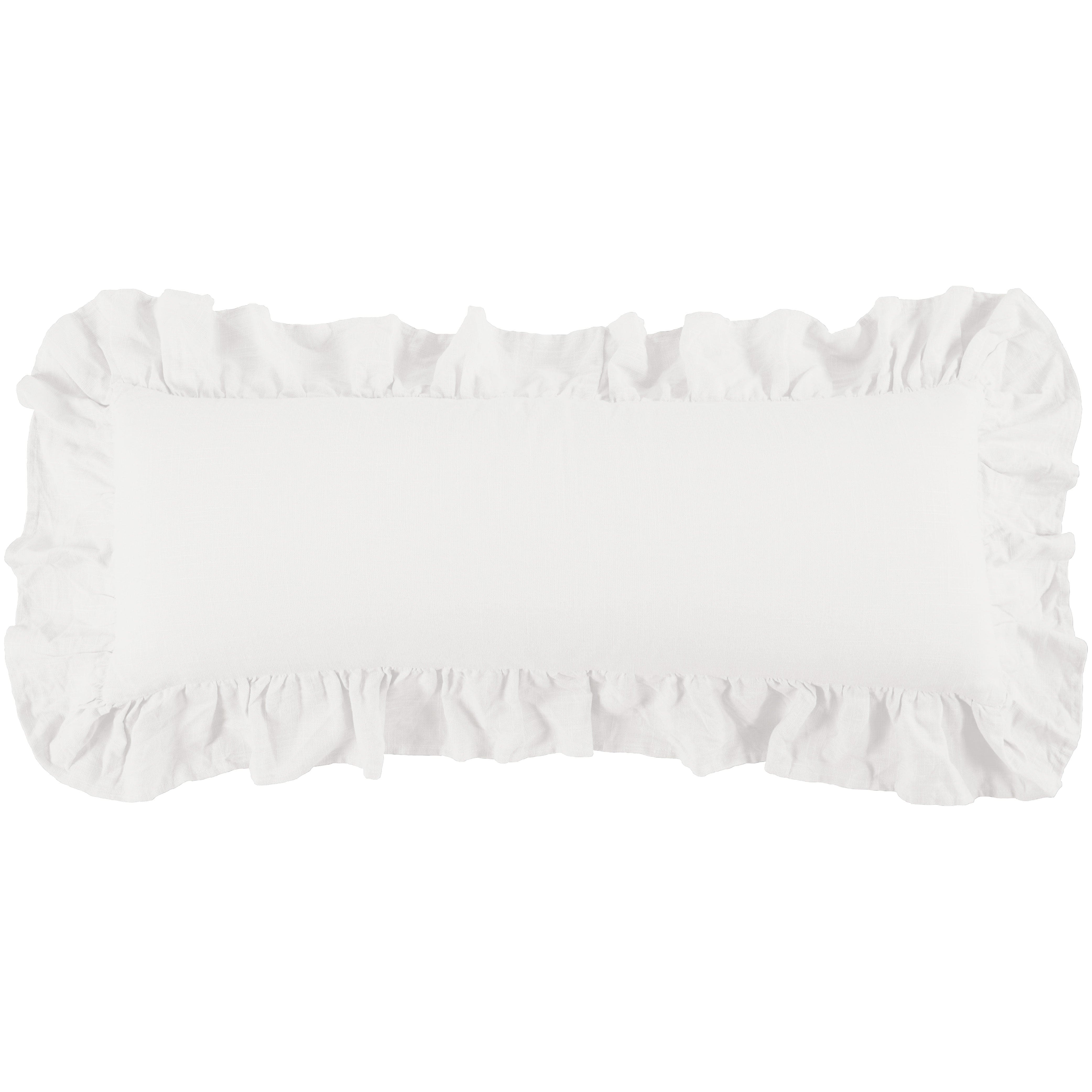 Washed Linen Ruffled Lumbar Pillow - Soft Decorative Throw Pillow for Sofa, Bed & Couch - Perfect for Home Decor, Living Room & Bedroom Accent