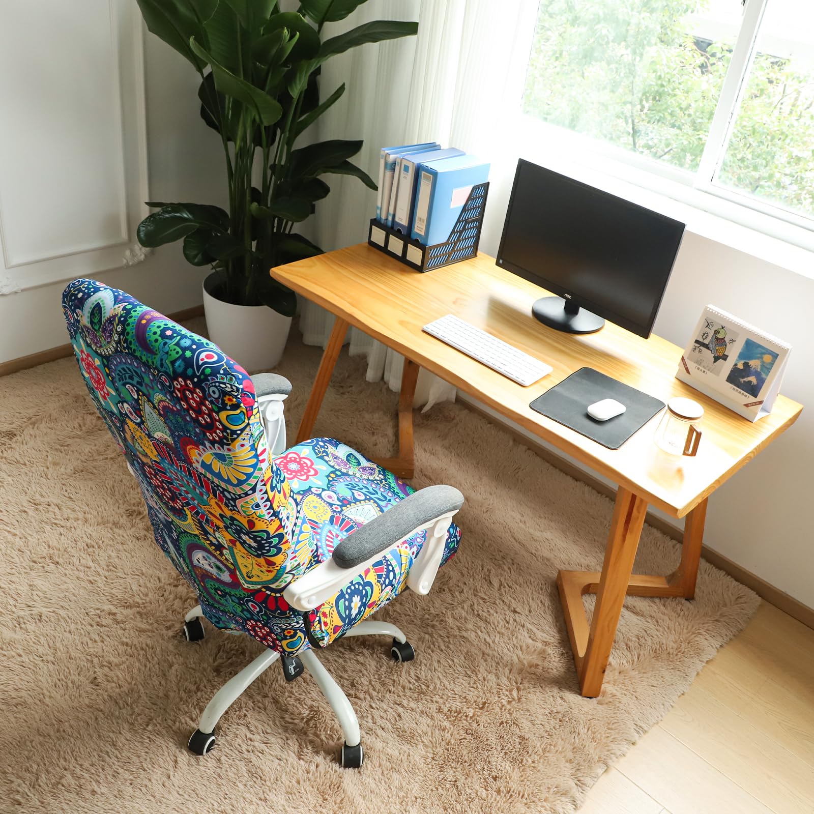 FORCHEER Stretchable XL Office Chair Cover for Big and Tall Chairs - Large Boho Design, Fits Most Computer & Desk Chairs - Perfect for Home Office, Gaming Setup, and Workspace Decor