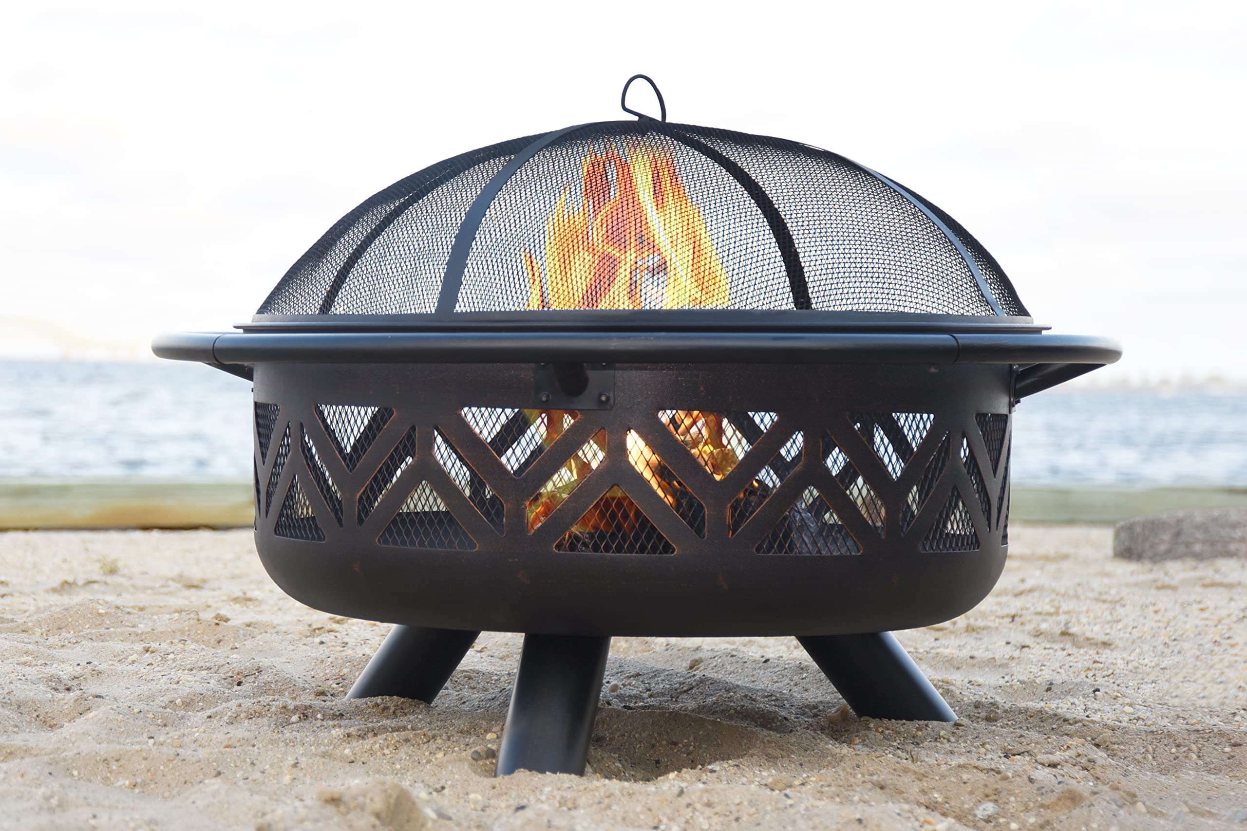 Uniflame WAD1009SP Oil Rubbed Bronze Outdoor Fire Bowl - Geometric Design Fire Pit for Patio, Backyard & Camping - Perfect for Gatherings & Relaxation