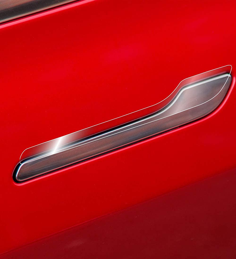Tesla Model 3 & Model Y Door Handle Decal Sticker Wrap Kit - 4PCS Clear Protective Vinyl with Tesla Logo - Car Accessories for Customization & Exterior Protection