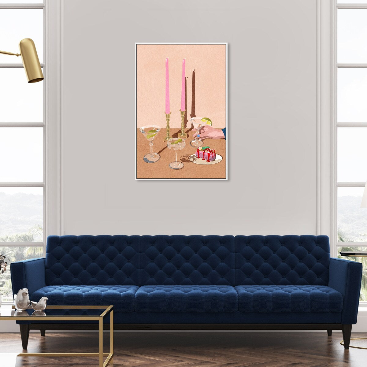 Elegant Pink Framed Canvas Wall Art Print - Modern Dessert & Drinks Painting for Dining Room Decor | Perfect for Kitchen, Cafe & Home Interior Design
