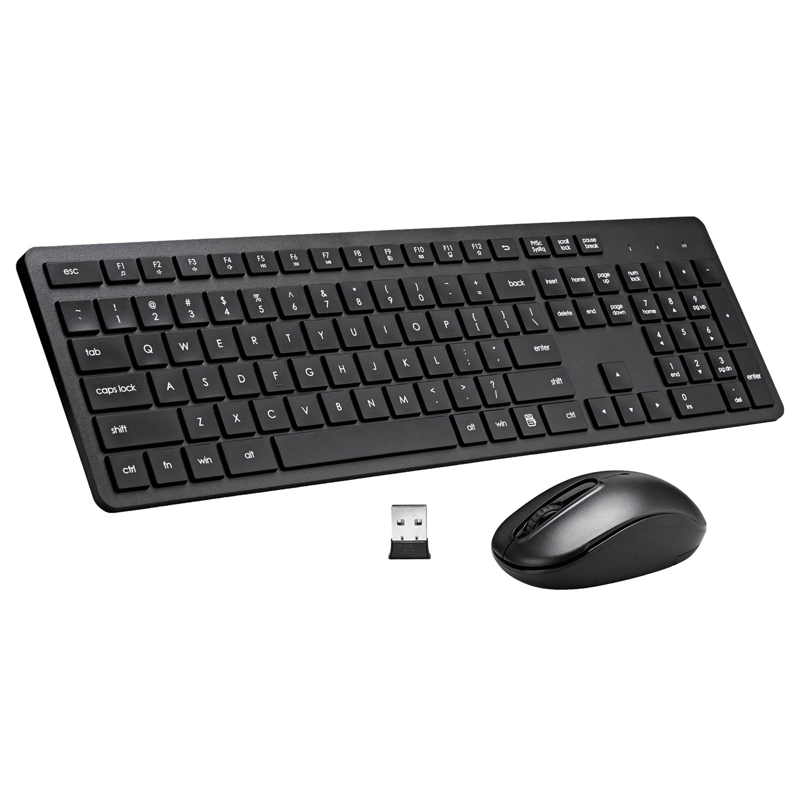 Wireless Keyboard and Mouse Combo - 2.4G Silent Cordless Keyboard and Mouse Set for Windows, Chrome OS, Laptop, PC & Desktop - Full Size 106 Keys with Number Pad - 1600 DPI Optical Mouse (Black) - Perfect for Office Work, Gaming & Home Computing