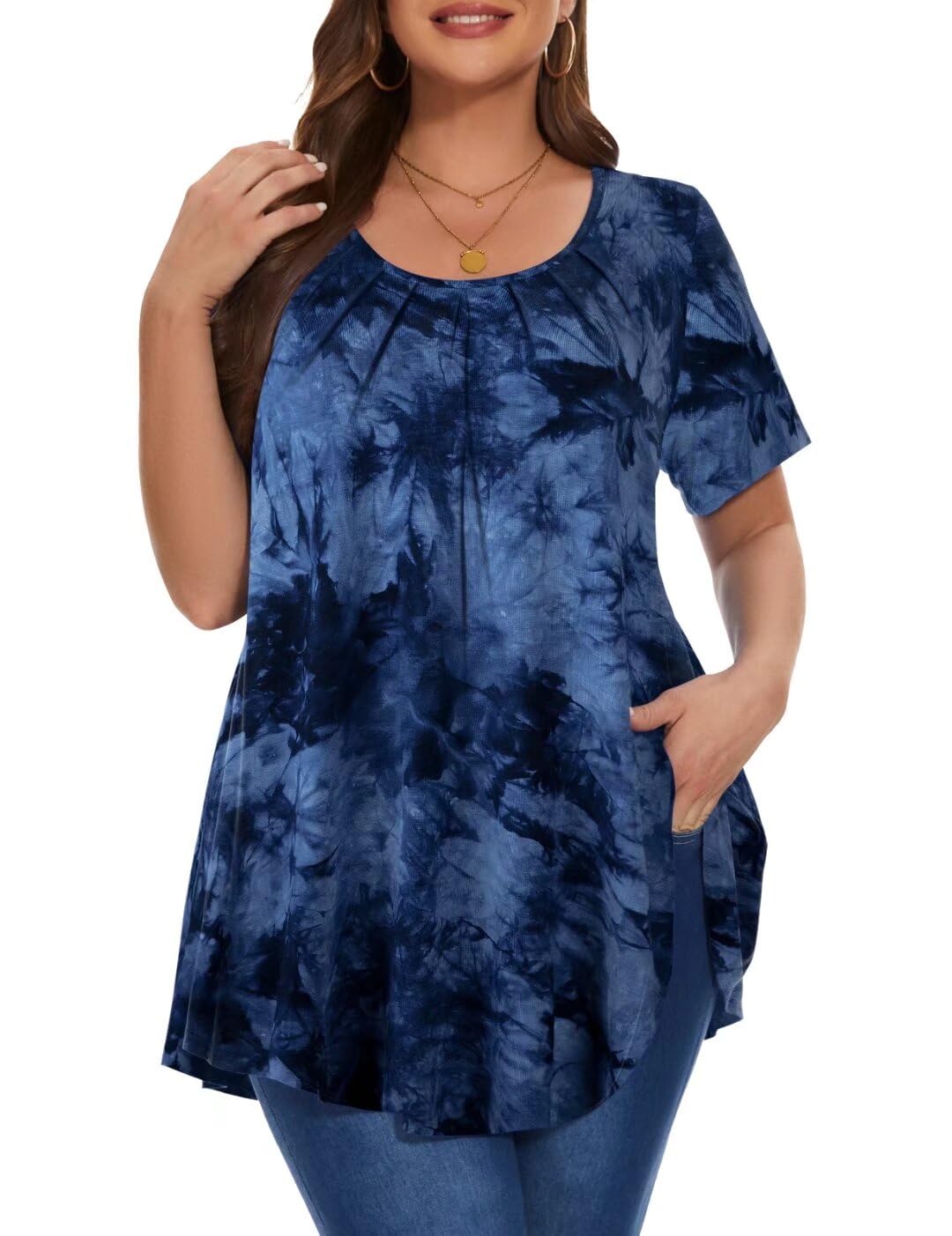 MONNURO Women's Plus Size Pleated Tunic Tops - Casual Summer Short Sleeve Blouses for Women | Perfect for Office Wear, Weekend Outings & Vacation Outfits