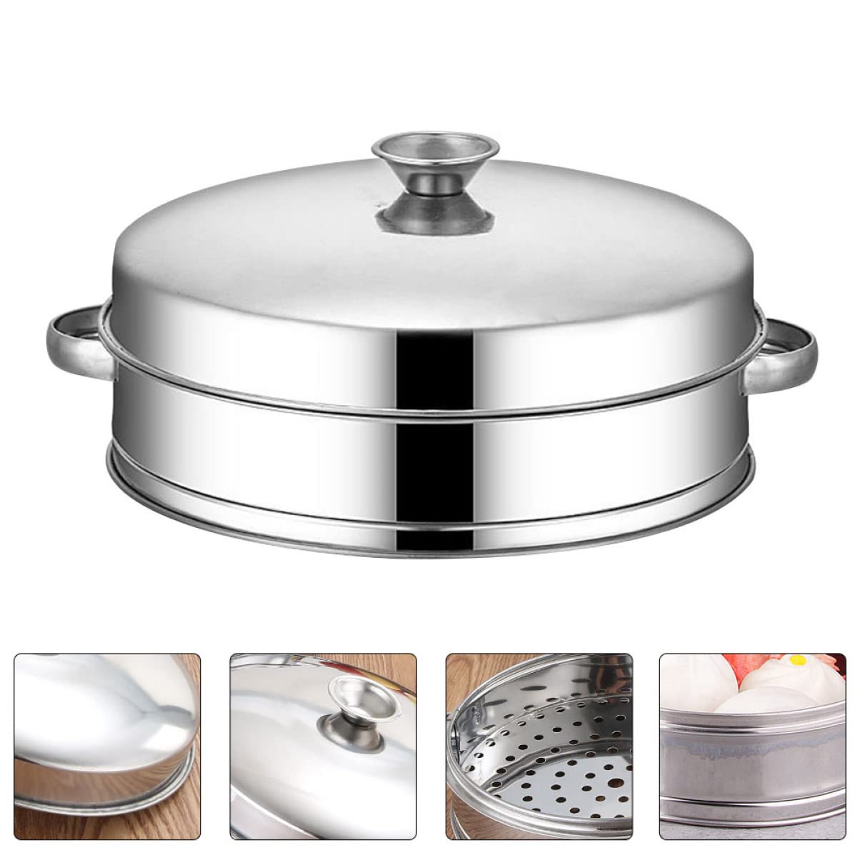 Stainless Steel Steamer Pot Set with Round Steam Basket, Cooling Rack & Trivet Stand - Asian Cooking, Baking & Grilling Utensils for High Pressure Cooking | Perfect for Dumplings, Vegetables & Seafood