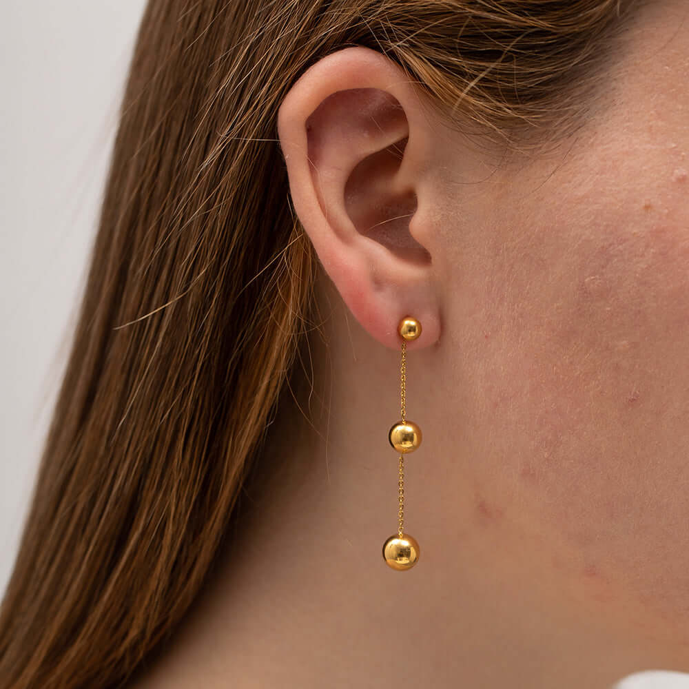 18K Gold Plated Irregular Bead Ball Drop Earrings for Women - Elegant Dangle Earrings for Party, Wedding & Daily Wear | JDE132