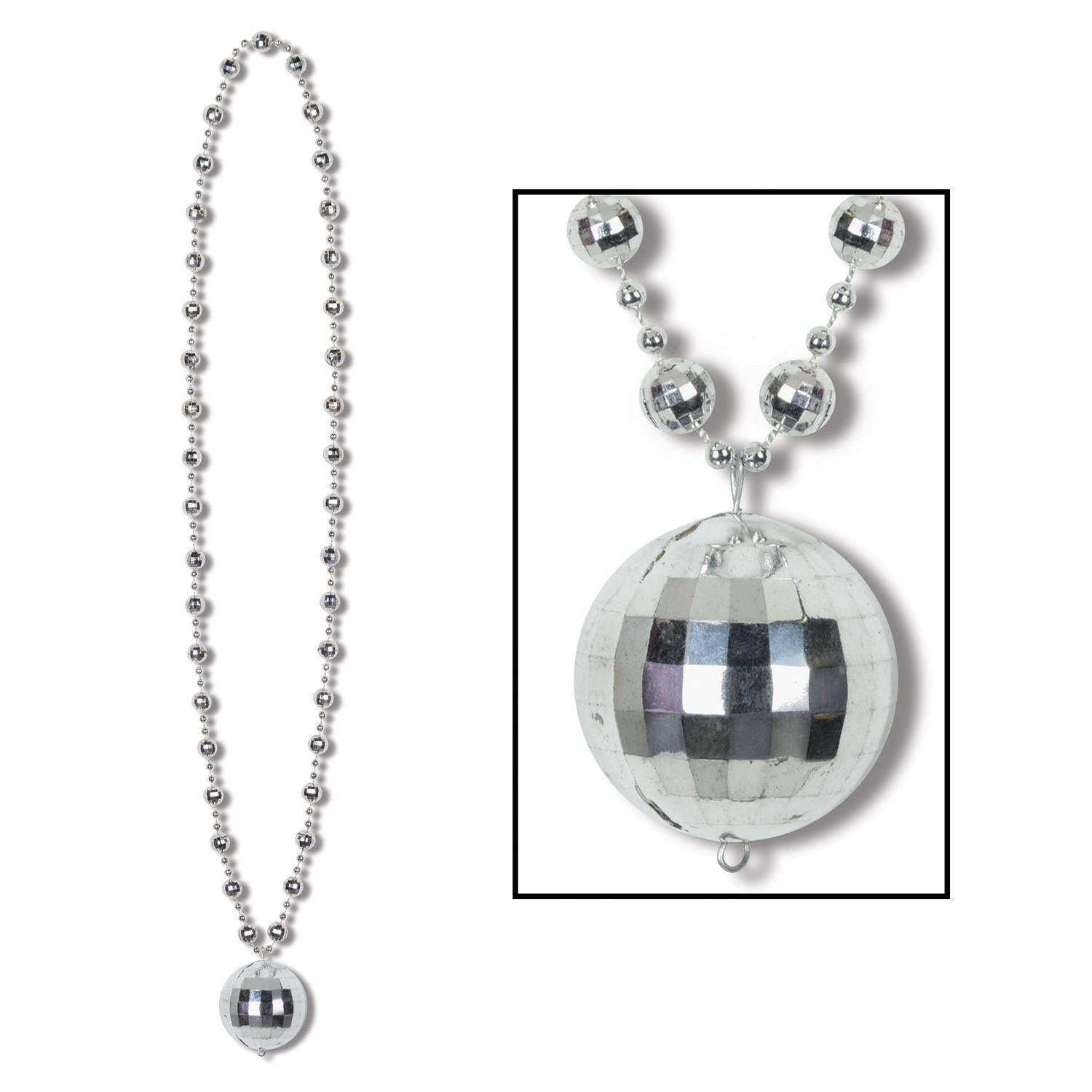 12 Pack Beistle Disco Ball Bead Necklaces with Shiny Medallion - 70s Party Accessories for Disco Theme, Halloween, Mardi Gras & Costume Parties