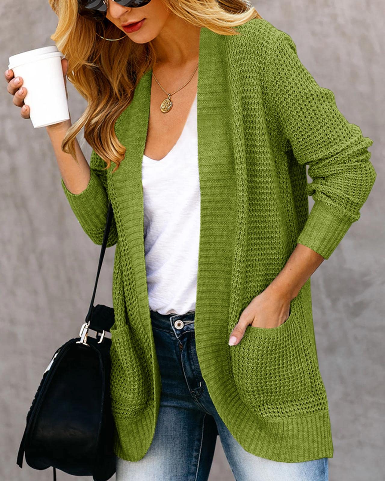 Saodimallsu Women's Loose Open Front Cardigan - Long Sleeve Lightweight Knit Sweater Coat with Pockets | Casual Fall & Winter Layering Piece for Office, Lounge & Outdoors
