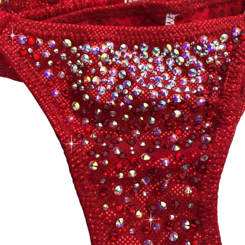 Red Crystal Rhinestone Bikini Set - Competition Swimsuit for NPC & Fitness Shows - Perfect for Bodybuilding, Bikini Contests & Beach Fashion