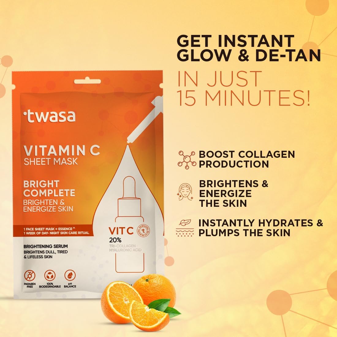 **Twa'sa Vitamin C Serum Face Sheet Mask - Korean Brightening & Dark Spot Correcting Glow Mask for Men & Women | Hydrating & Revitalizing for Glowing Skin | Perfect for Daily Skincare & Spa Nights**