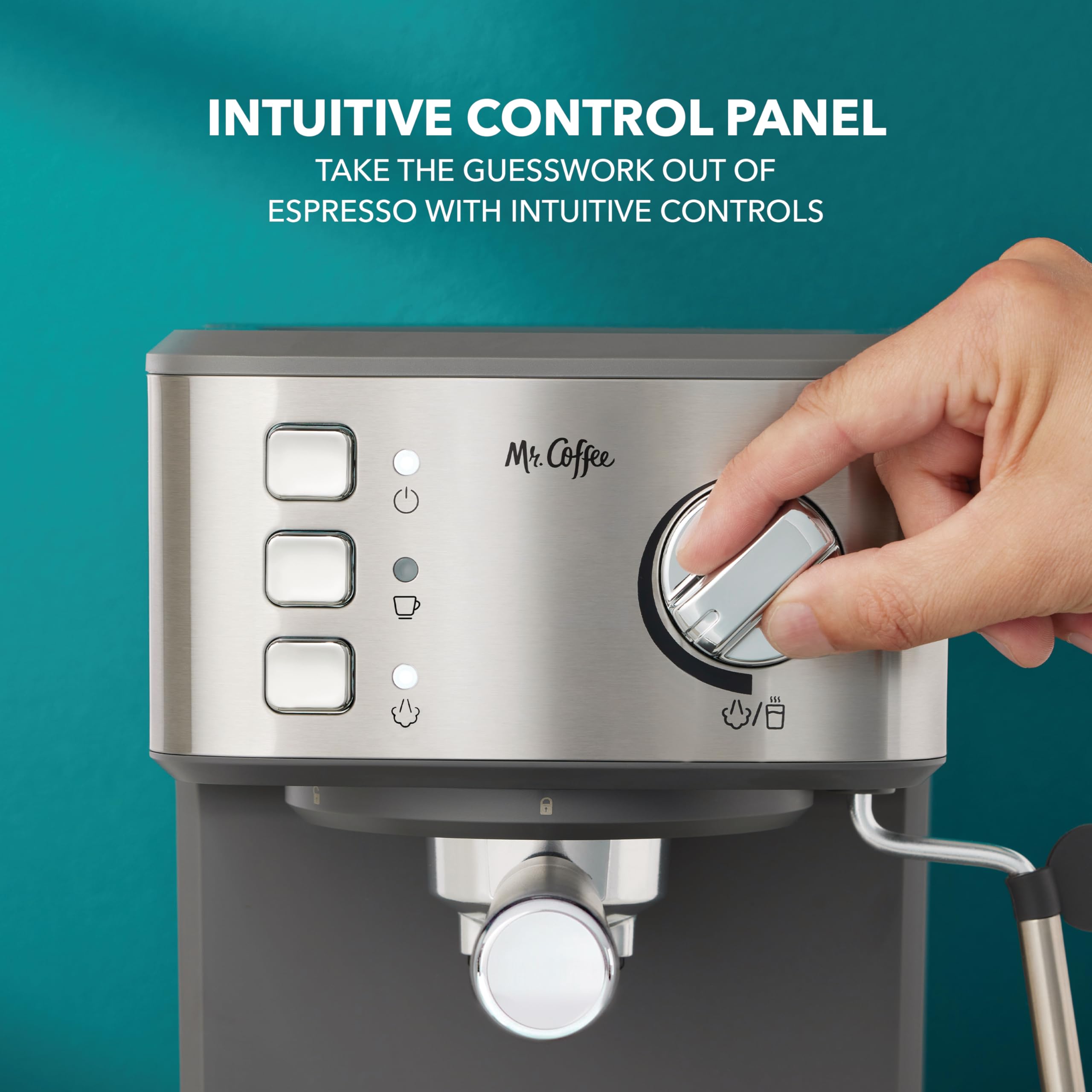 Mr. Coffee Compact Espresso and Cappuccino Machine - 15-Bar Pump Stainless Steel Programmable Coffee Maker with Steam Wand for Home & Office Use | Perfect for Espresso, Latte & Cappuccino Lovers