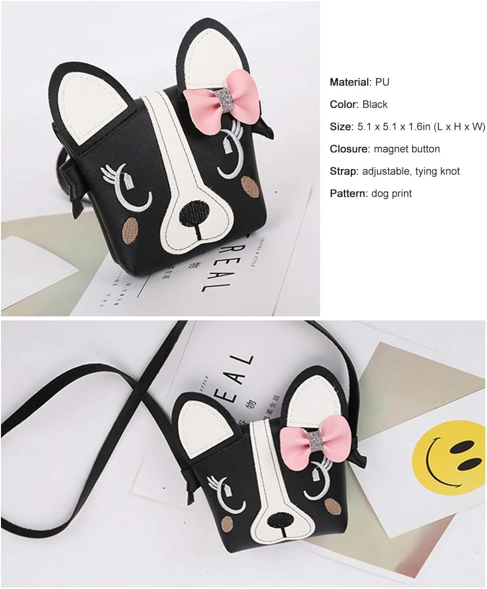 Adorable Puppy Shoulder Crossbody Bag with Bow - Stylish Gift for Girls & Teens (Black) - Perfect for School, Travel & Everyday Use