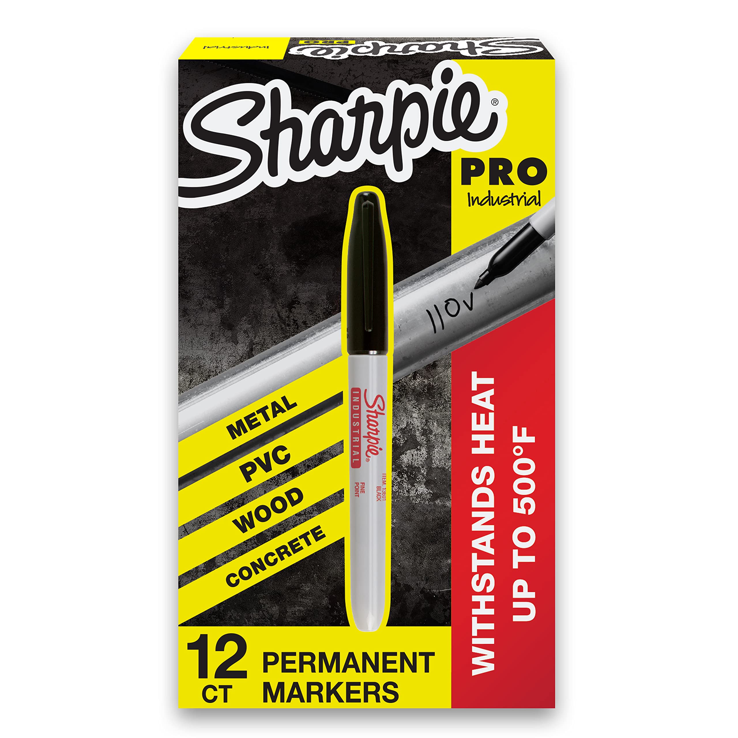 SHARPIE Industrial Permanent Markers - Fine Point Black Ink - 12 Pack - Ideal for Labeling, Inventory & Warehouse Organization