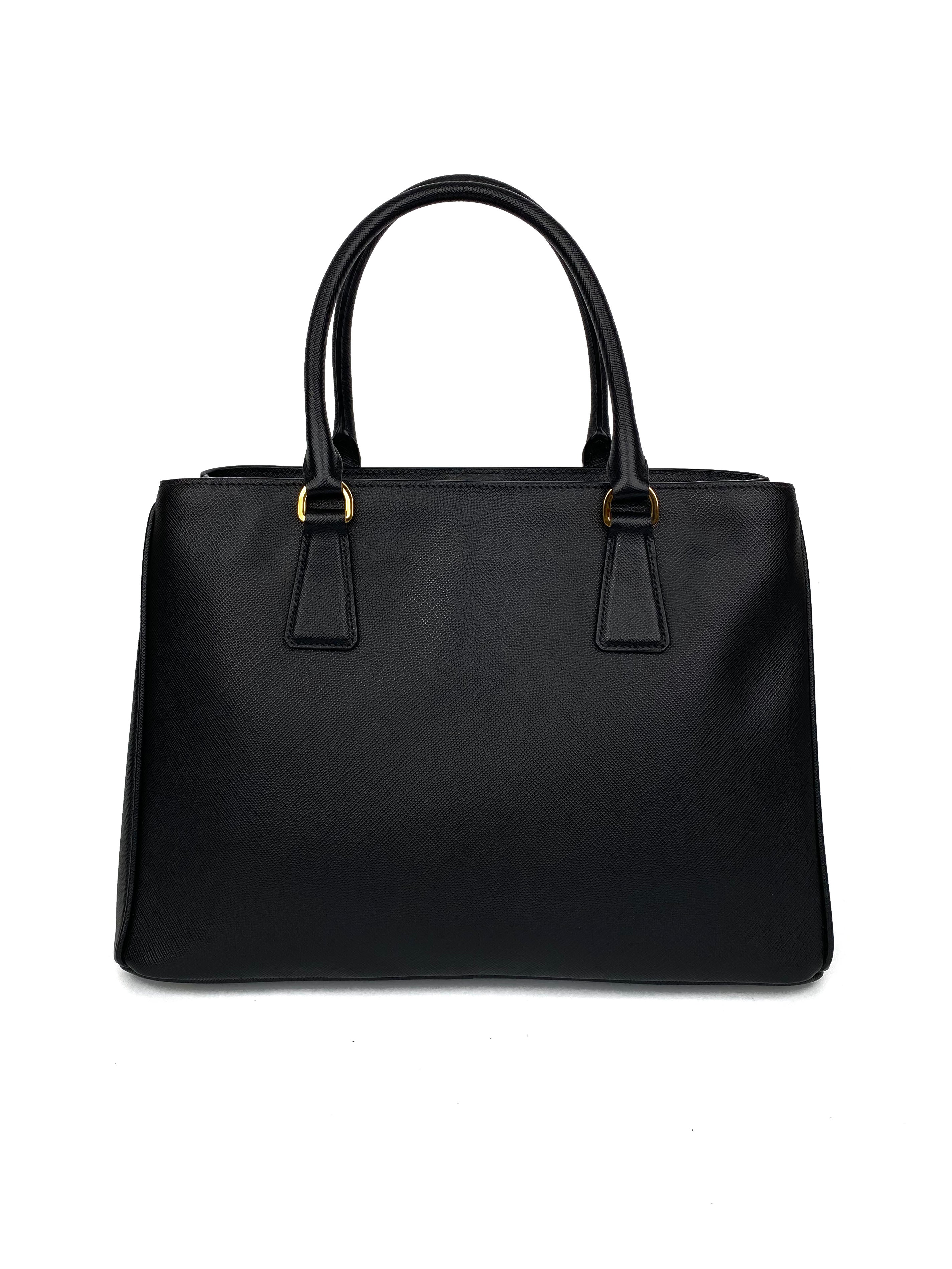 Prada Black Medium Double Zip Lux Tote Bag for Women - Premium Leather Handbag with Dual Zippers - Perfect for Work, Travel & Everyday Use