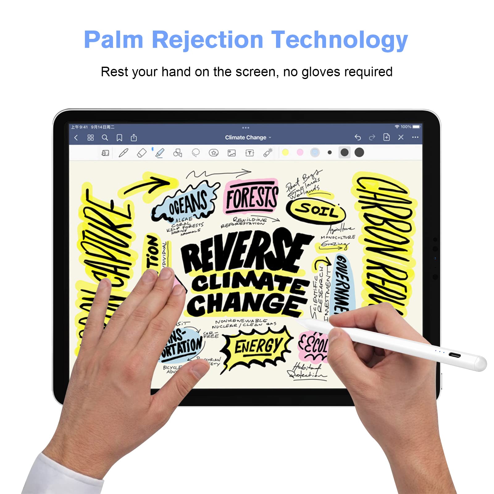 Cimetech Stylus Pen for iPad Pro/Air/Mini (2018-2024) - Tilt & Pressure Sensitive with Palm Rejection, Magnetic Design - Perfect for Drawing, Note Taking & Digital Art on Apple Pencil Compatible iPads