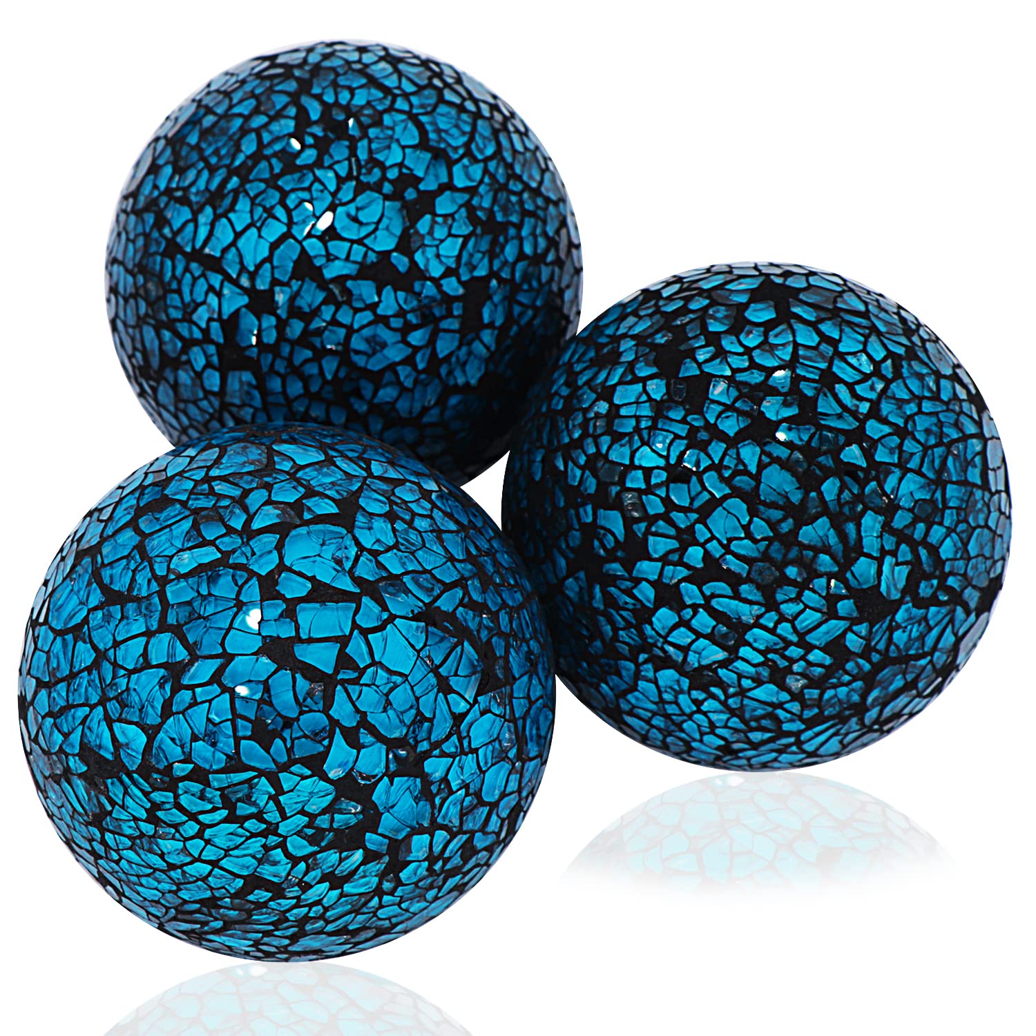 3-Pack 4 Inch Turquoise Mosaic Glass Decorative Balls - Table Centerpiece, Bowl Filler, Vase Decor for Dining & Coffee Tables - Perfect for Home, Office, Wedding & Party Decorations (Dark Blue)